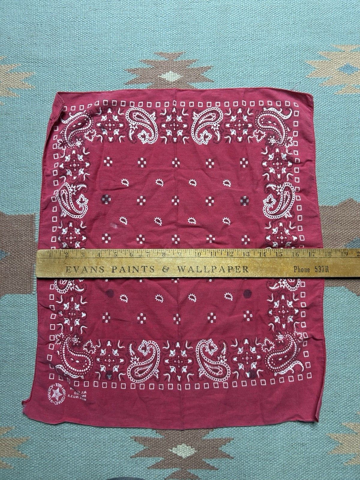 Vintage Vtg cotton bandana handkerchief paisley geometric distre USA Size ONE SIZE - 10 Thumbnail