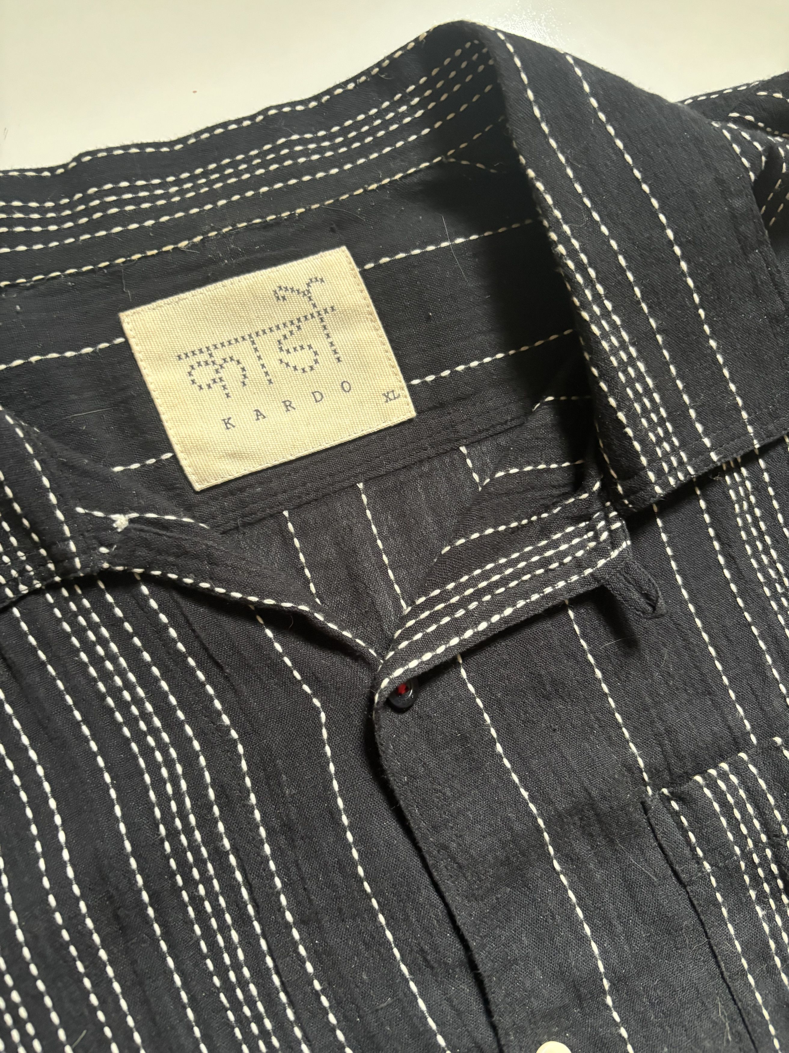 Kardo Kantha Striped Black Short Sleeve Button Down Shirt Size US XL / EU 56 / 4 - 2 Thumbnail