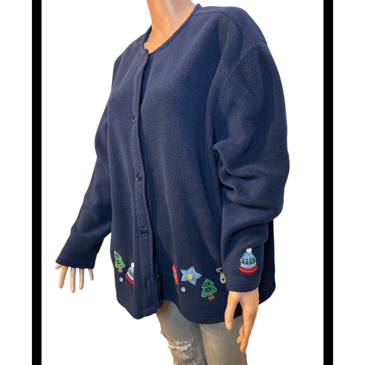 Croft & Barrow Festive Holiday Fleece Cardigan Jacket Size 2X (18-20) Size XL / US 12-14 / IT 48-50 - 2 Thumbnail