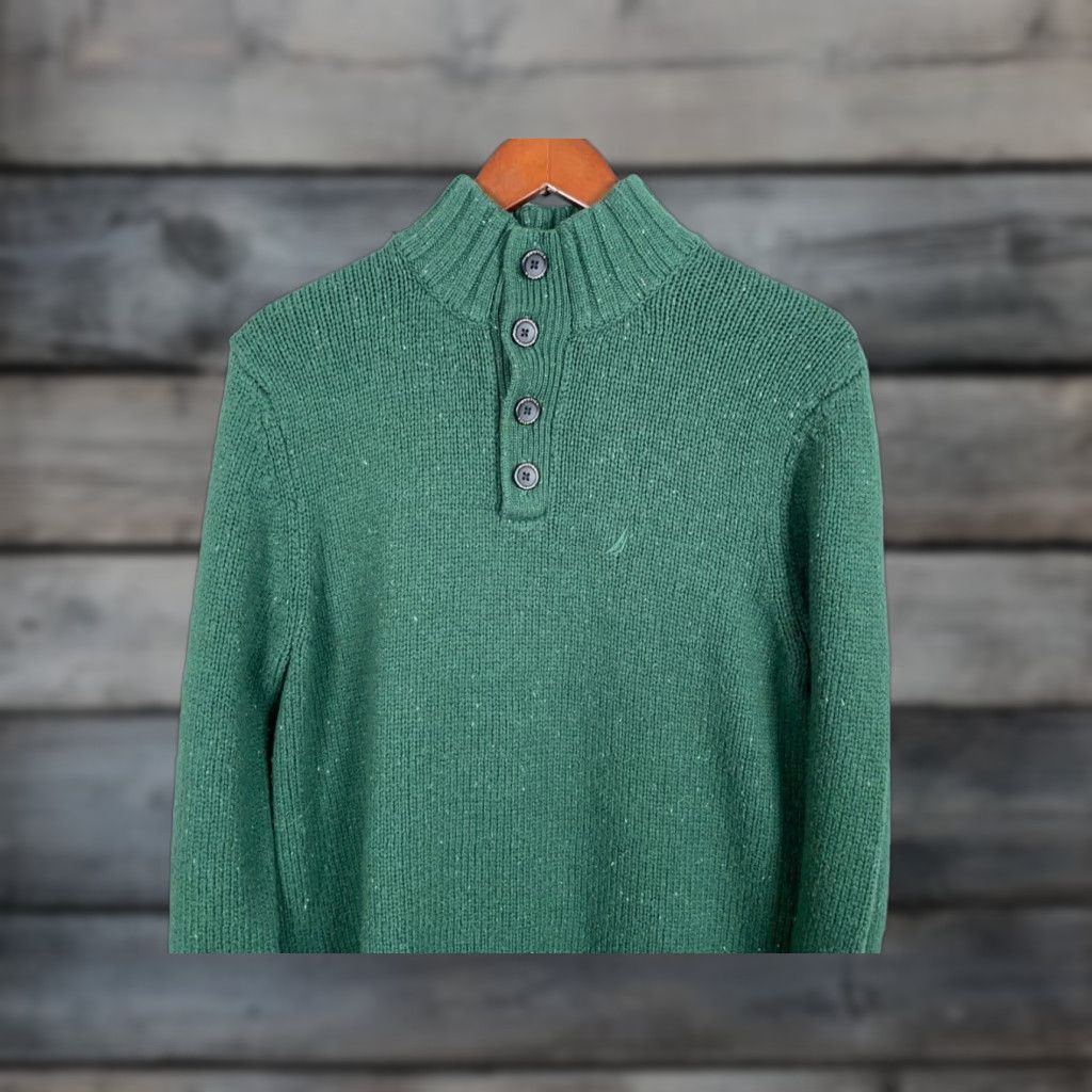 Nautica VINTAGE Nautica Henley Sweater Adult Small Green Chunky Knit 90s Classic Size US S / EU 44-46 / 1 - 1 Thumbnail