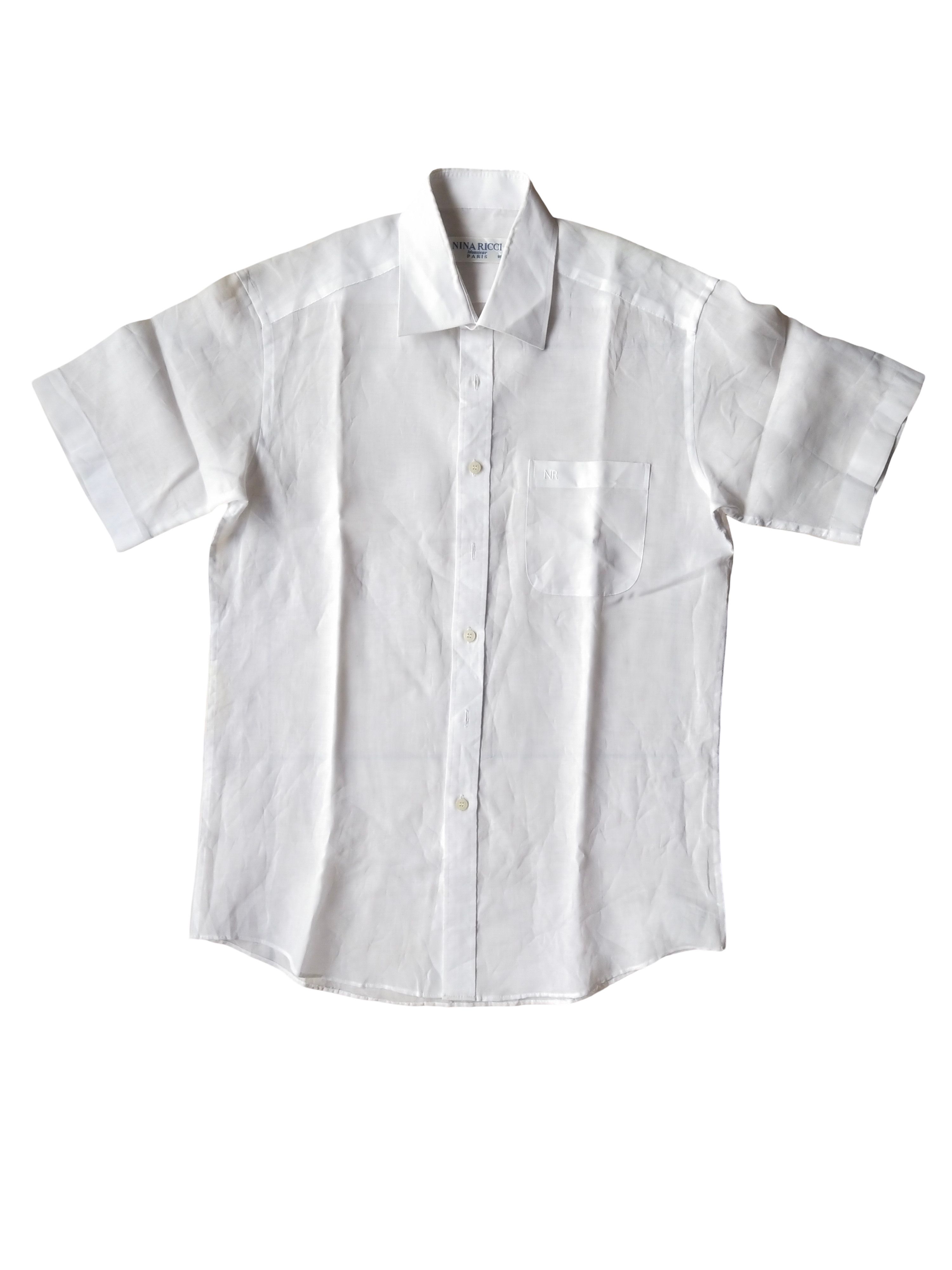 Nina Ricci 1990s Nina Ricci Monsieur Paris White SS Embroidered Shirt Size L / US 10 / IT 46 - 1 Thumbnail