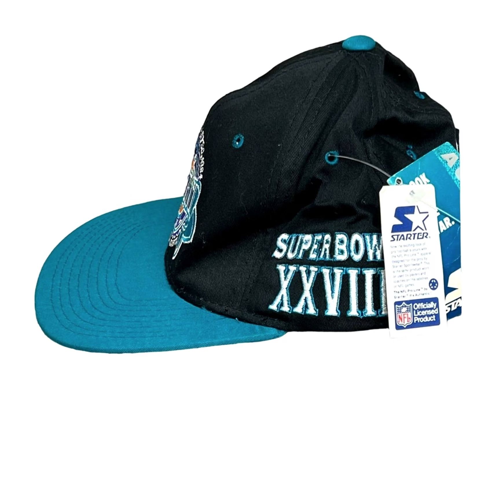 Starter VINTAGE Starter Super Bowl 1994 Snapback Teal Black Hat NEW WITH TAGS Hat Mens One Size Black Teal 1994 Super Bowl Starter Snapback Hats Mens Size ONE SIZE - 2 Thumbnail