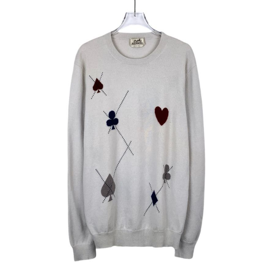 Hermes Hermès Cashmere Sweater Playing Card Design Beige & Multicol Size US XL / EU 56 / 4 - 1 Thumbnail