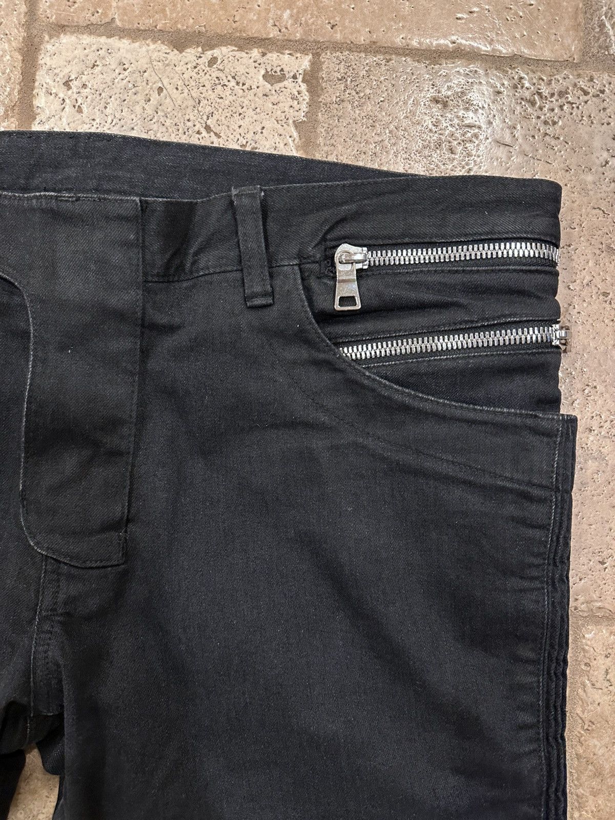 Balmain Balmain Double Zipper Black Wax Paneled Moto Biker Denim Size US 36 / EU 52 - 5 Thumbnail