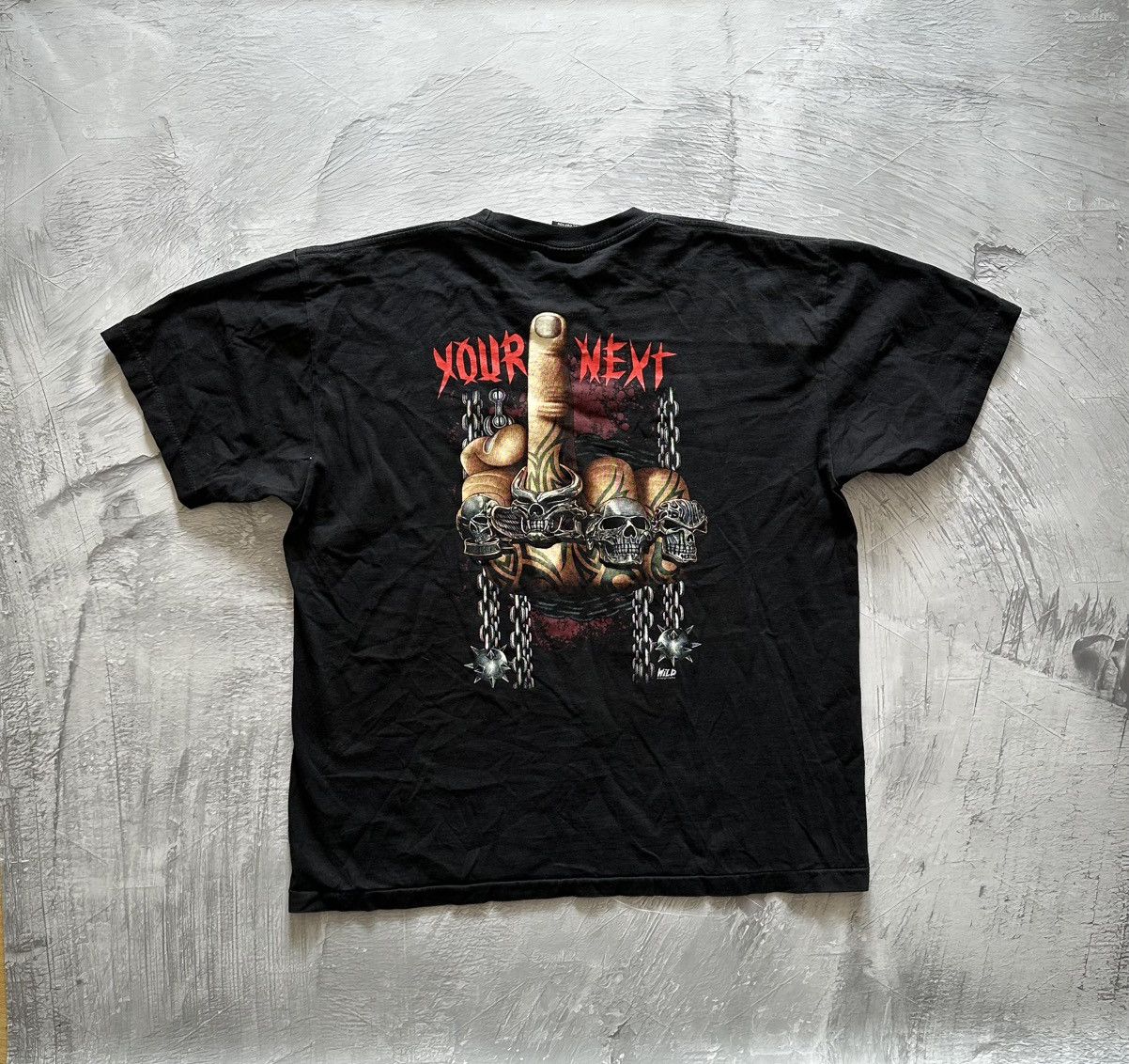 Vintage YOUR NEXT Vintage Biker Tee Double-Sided Print Skulls Chains Size US XL / EU 56 / 4 - 3 Thumbnail