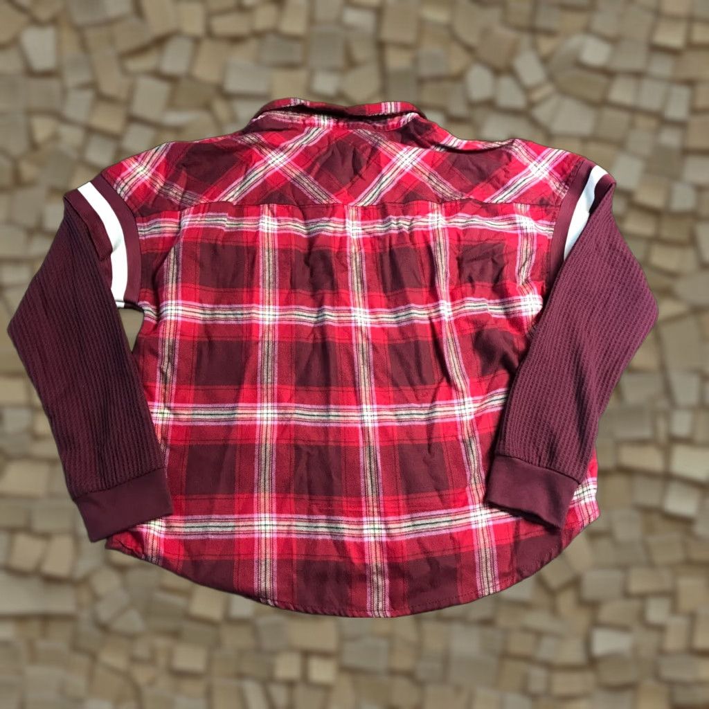Vintage SO Shirt Women's Medium Button-Up Plaid Red Cream Burgundy Shirtress? Size M / US 6-8 / IT 42-44 - 1 Thumbnail