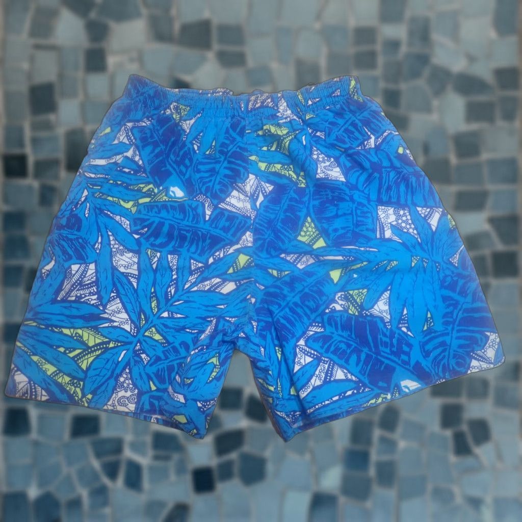 Vintage VINTAGE Sea Drift 80s 90s Tropical Swim Trunks Shorts Mens M Blue Geometric Beach Retro Size US 31 - 1 Thumbnail