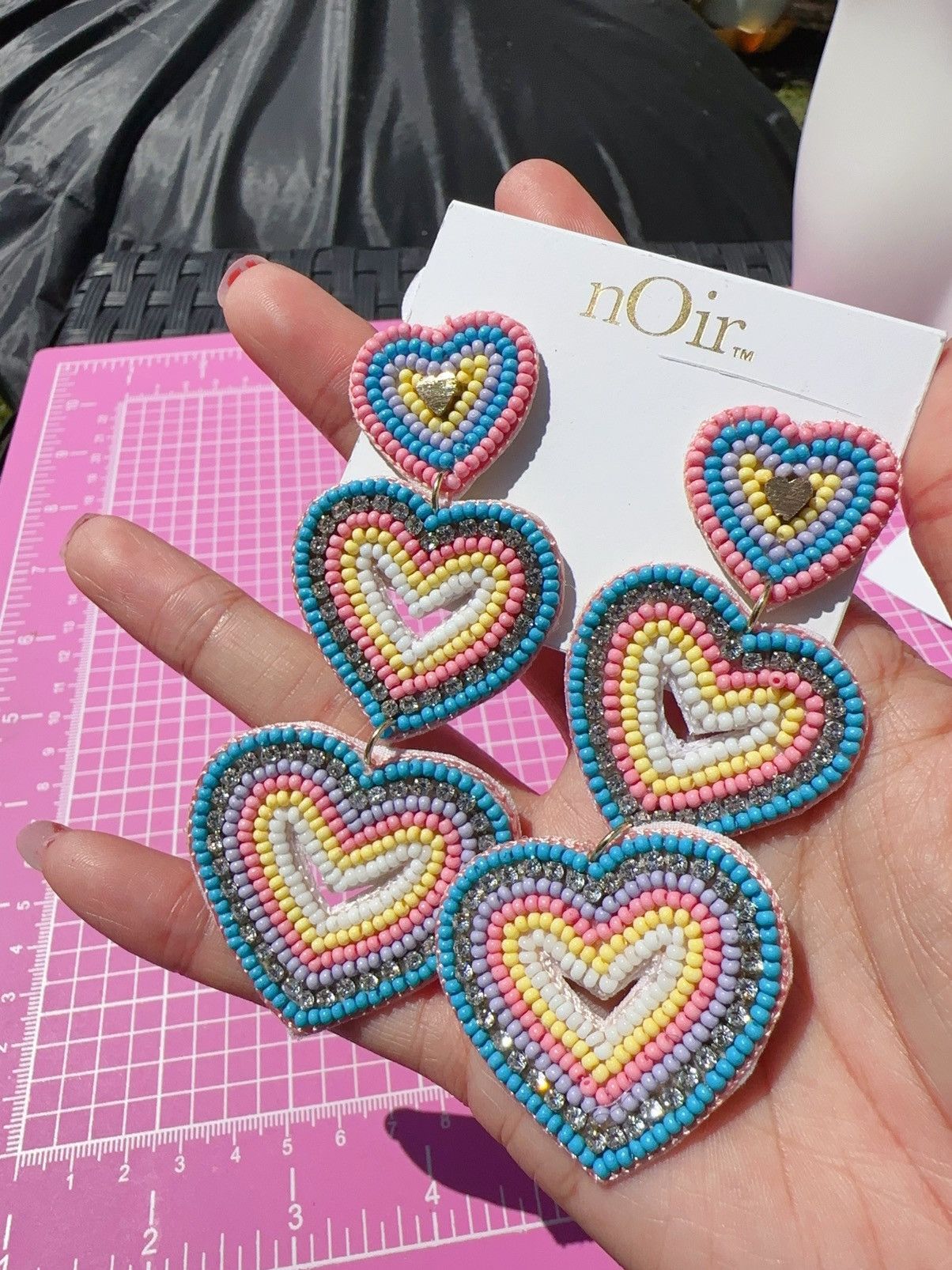 Designer Noir soft Braided Beads lightweight heart shaped earrings Size ONE SIZE - 4 Thumbnail