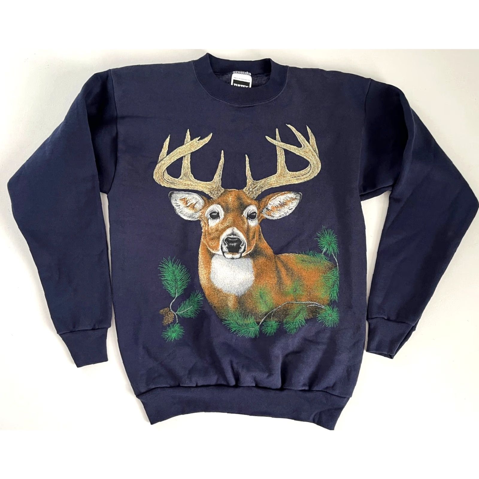 Tultex VINTAGE Tultex Whitetail Deer Graphic Print Sweatshirt Pullover Crewneck Navy L Unisex Adults 90s USA Size US L / EU 52-54 / 3 - 3 Thumbnail