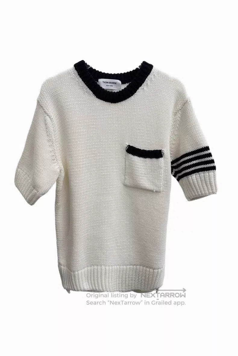 Thom Browne Thom Browne White Classic Four-Stripe Cotton Crewneck Shor Size US M / EU 48-50 / 2 - 1 Thumbnail