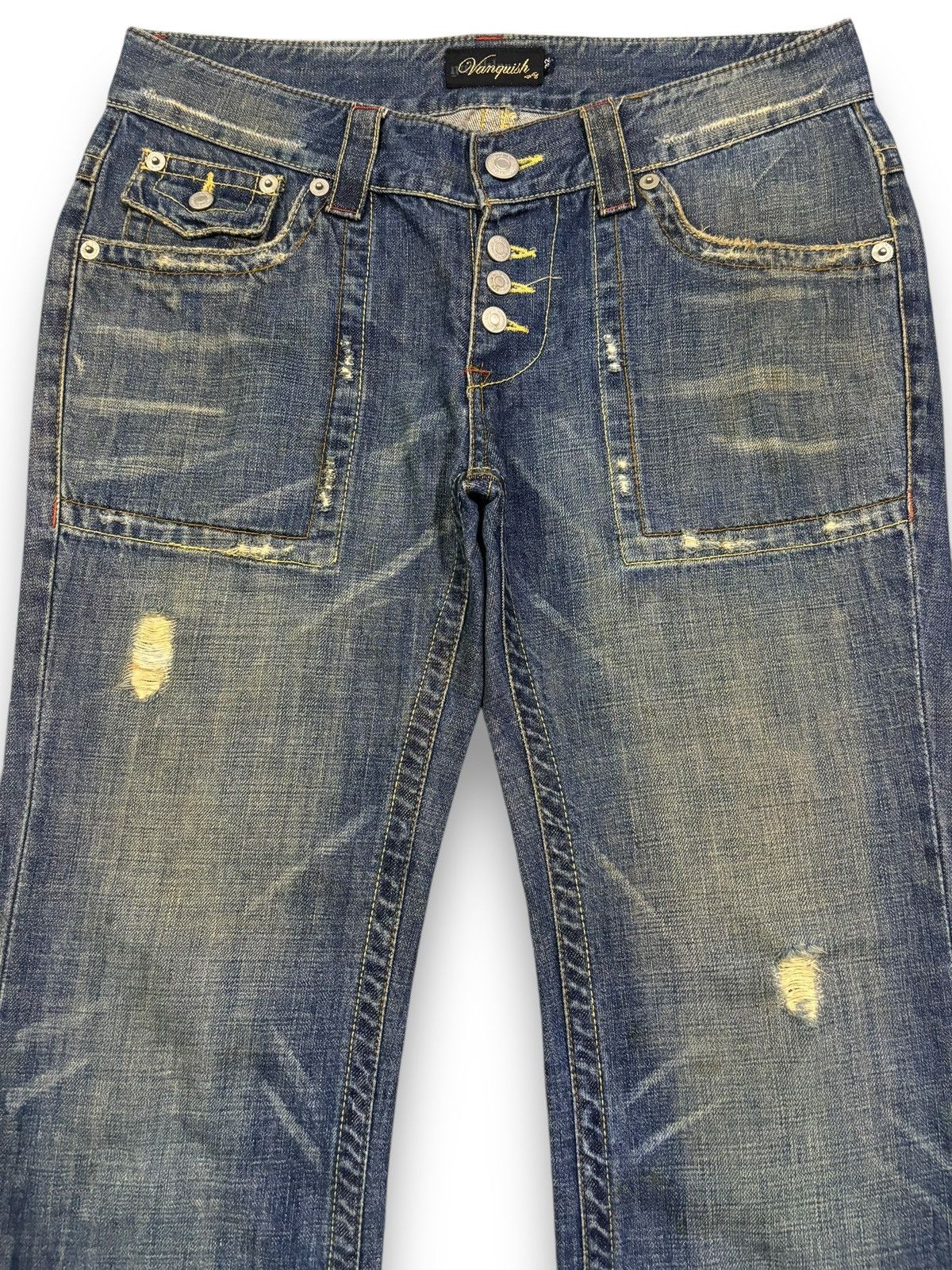 If Six Was Nine Vintage Vanquish Mud Wash Flare Distressed Grunge Jeans Size US 33 - 3 Thumbnail