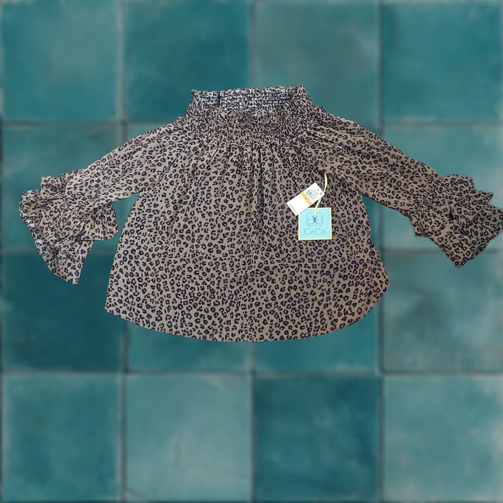 Vintage CECE Cheetah Print Blouse Off the Shoulder Flutter Sleeve Sz S Brown NWT Casual Womens Blouse Size S / US 4 / IT 40 - 1 Thumbnail