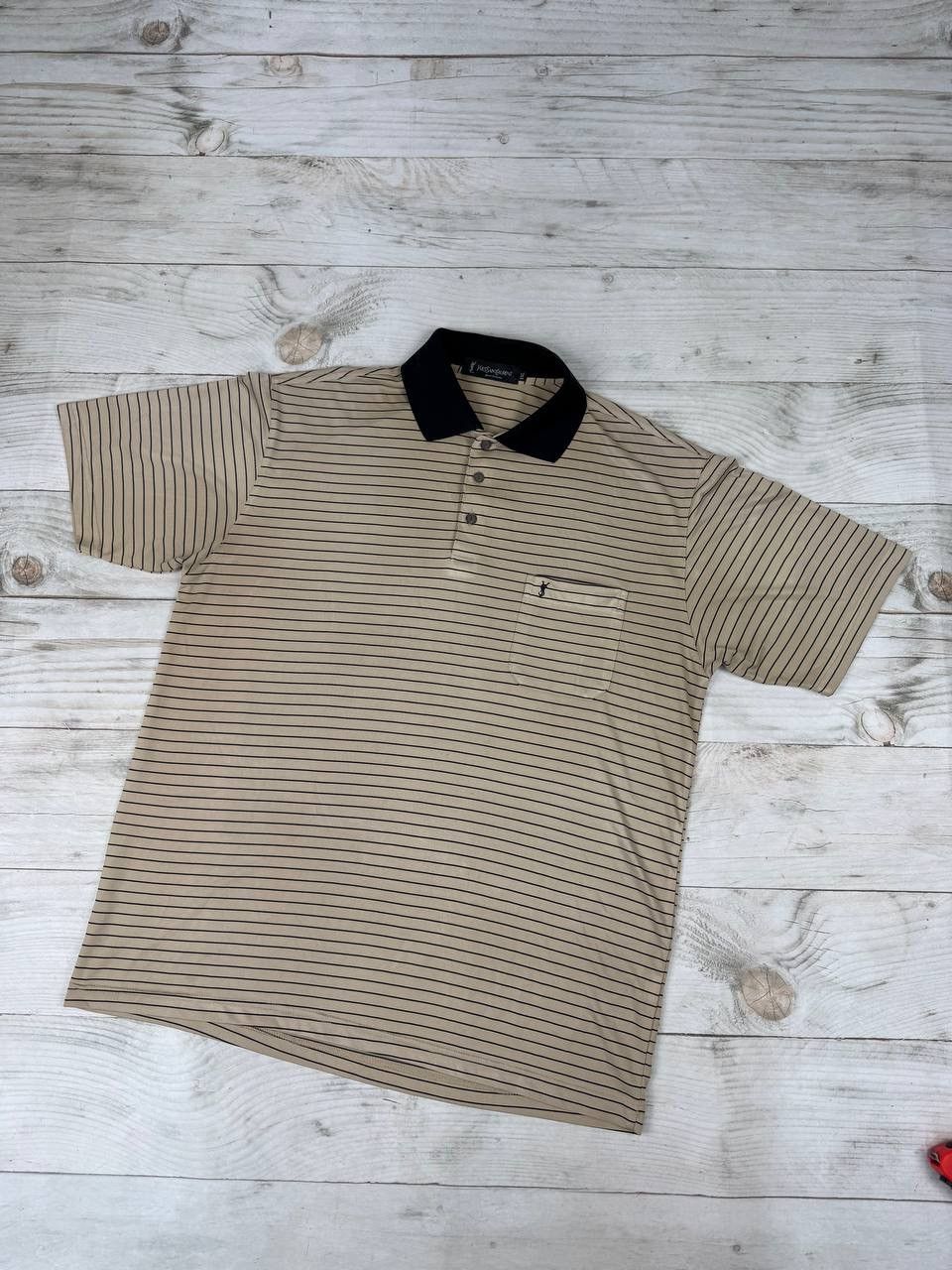 Vintage Yves Saint Laurent YSL Silk Polo Shirt Striped 90s