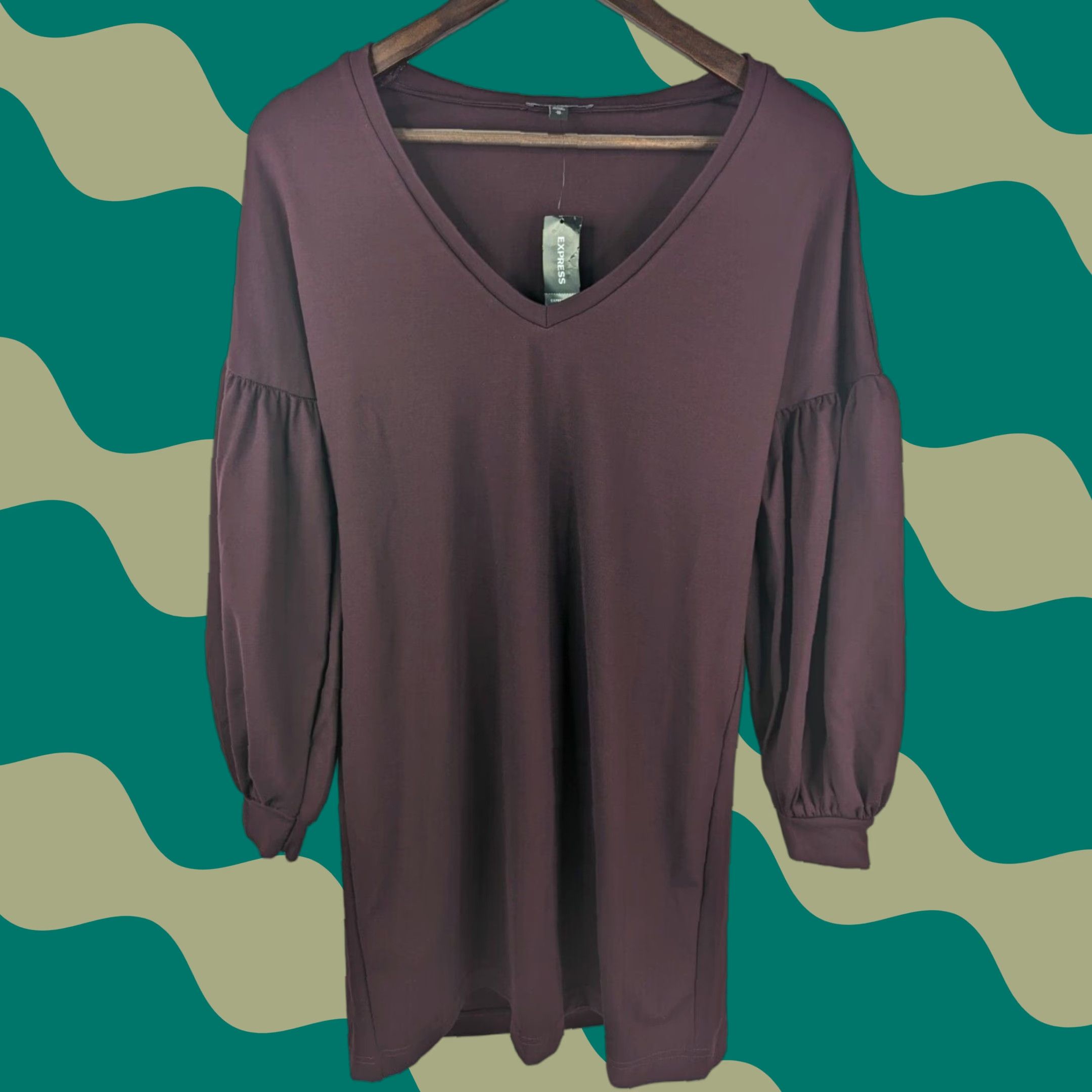 Express NWT Express Burgundy Ponte Knit Balloon Sleeve Shift Dress Stretch Women's XS Size XS / US 0-2 / IT 36-38 - 1 Thumbnail