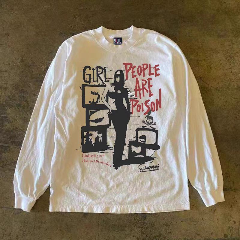 Japanese Brand × Vintage White street retro female model printed long sleeve tee Size US L / EU 52-54 / 3 - 1 Thumbnail