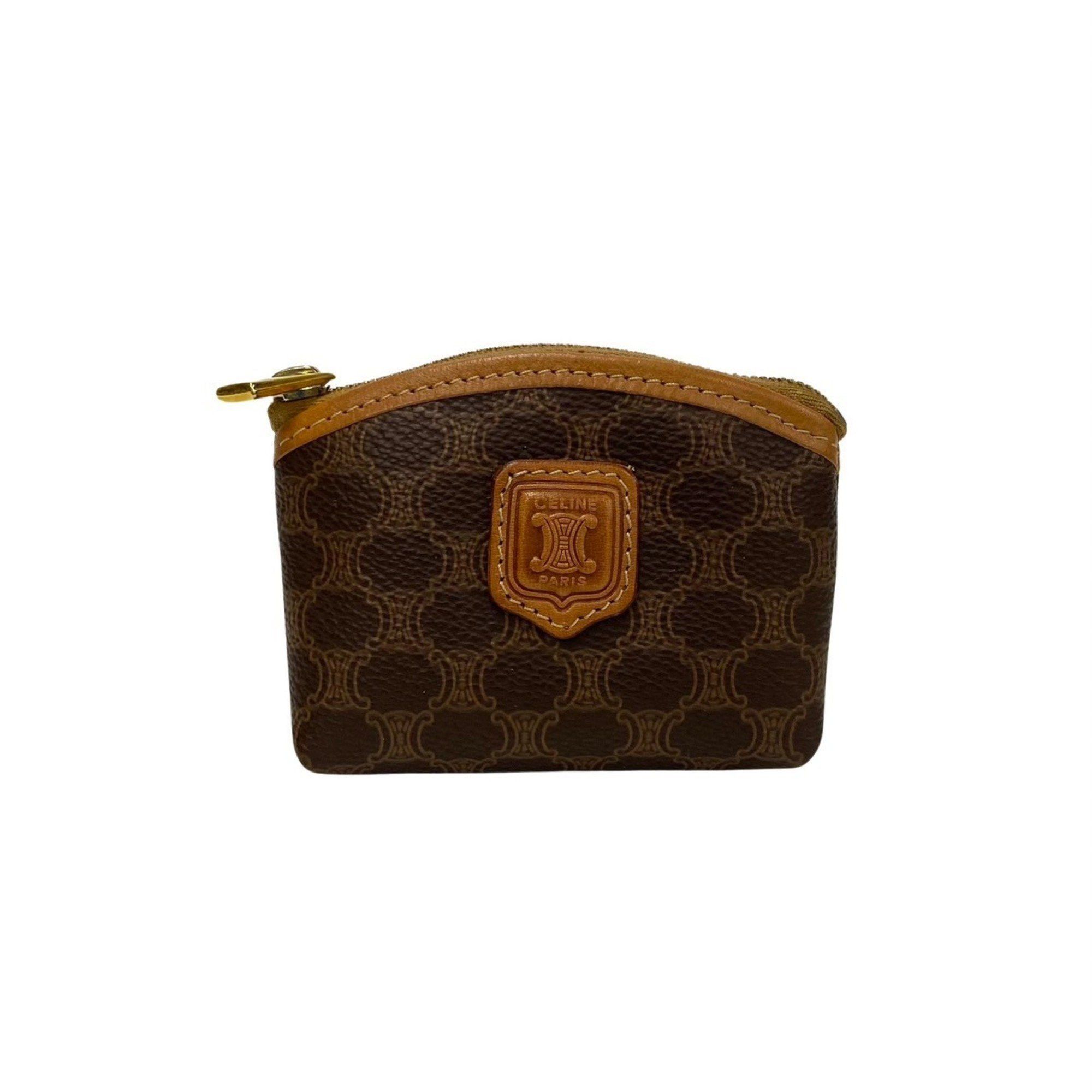 image of Celine Macadam Blason Triomphe Pattern Leather Coin Case Purse Pouch Brown 58226, Women's