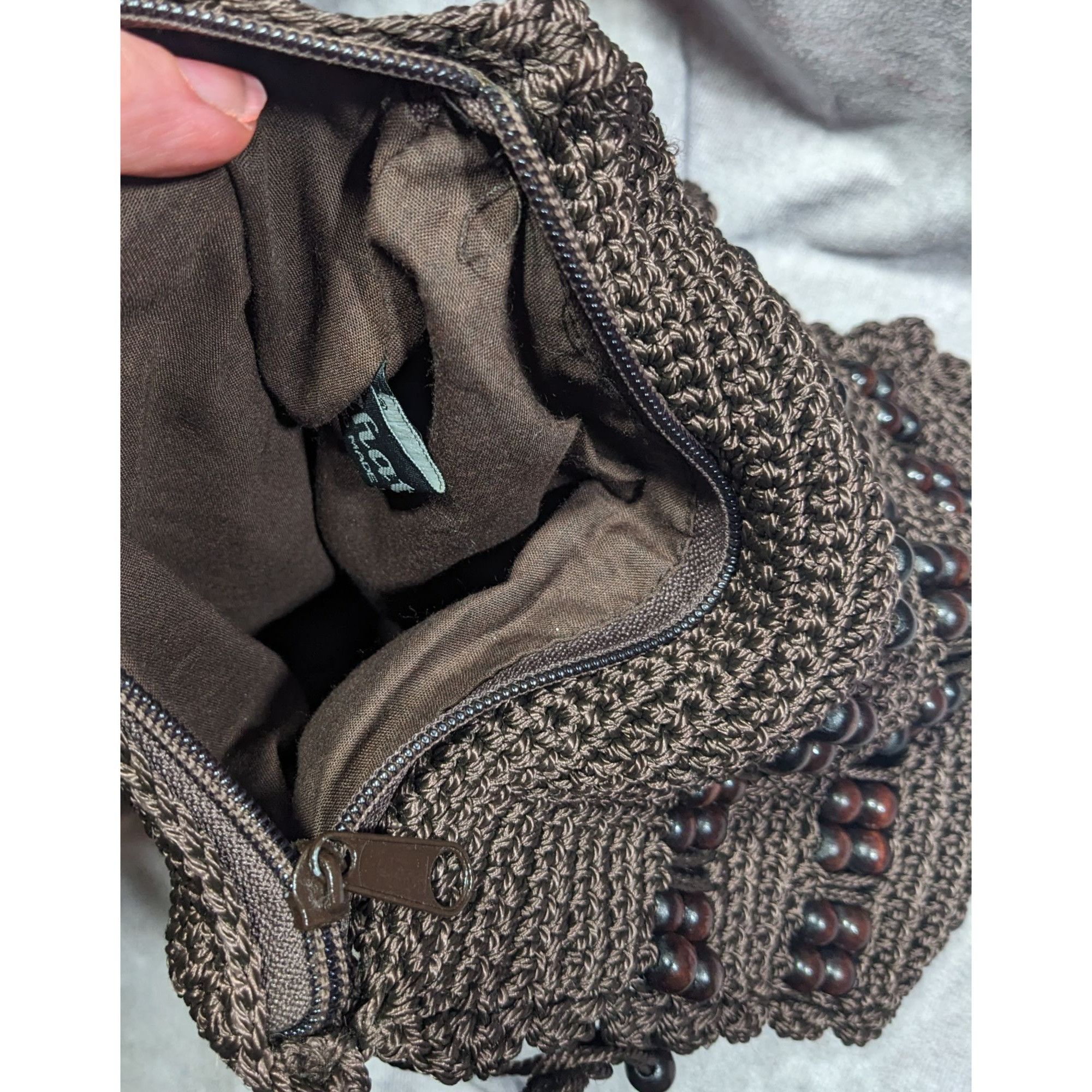 Other Chateau Boho Brown Crochet Beaded Crossbody Bag With Fringe Size ONE SIZE - 9 Thumbnail