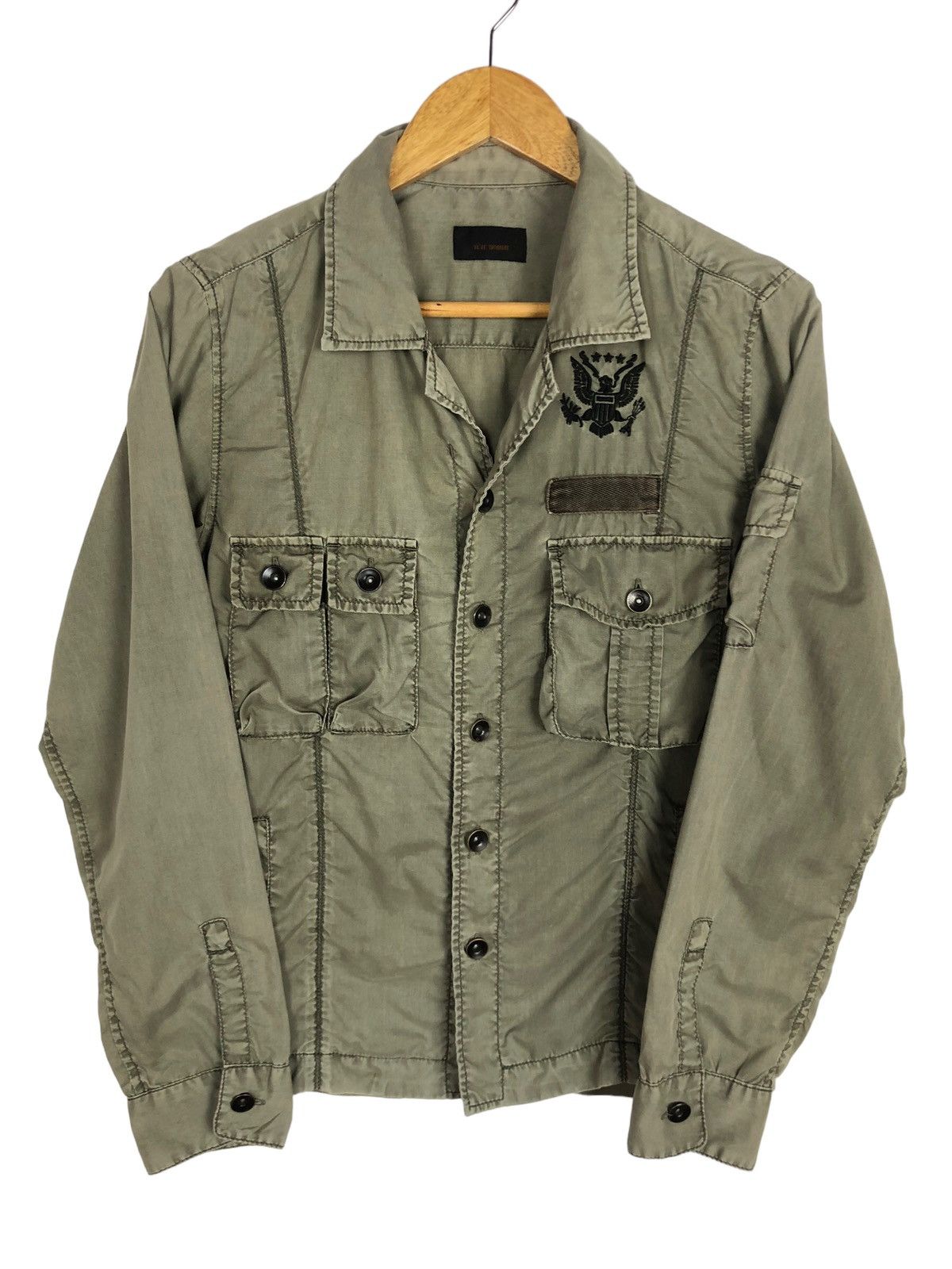 Issey Miyake × Japanese Brand × Tete Homme Vintage Tete Homme Issey Miyake Army Button Up Shirt Size US S / EU 44-46 / 1 - 5 Thumbnail