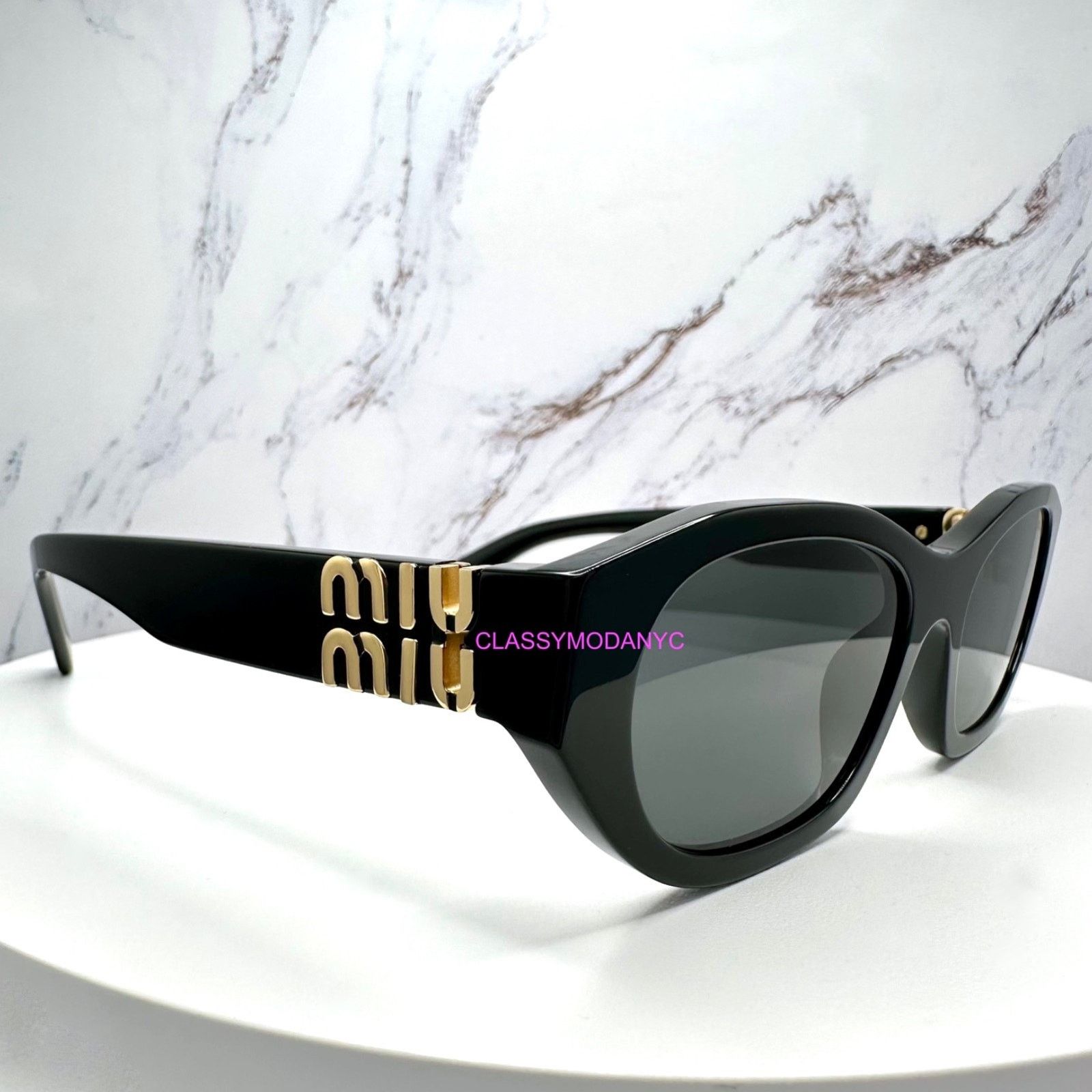 Miu Miu MIU MIU Sunglasses Black Gold Rectangle Cat Eye Authentic Size ONE SIZE - 3 Thumbnail