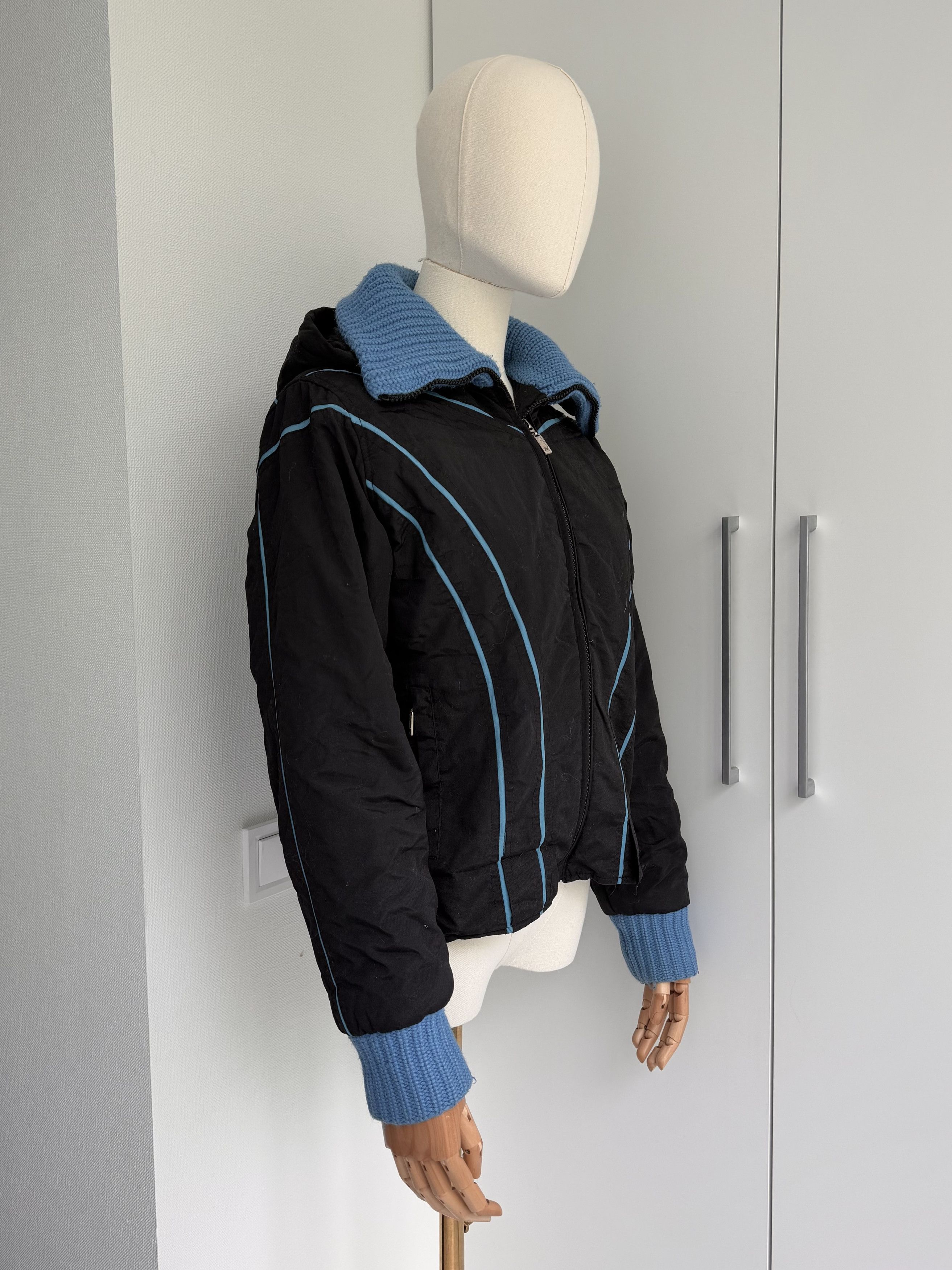 Vintage Black Blue Y2K Zip Jacket Women M Knit Trim Cropped Bomber Size M / US 6-8 / IT 42-44 - 3 Thumbnail