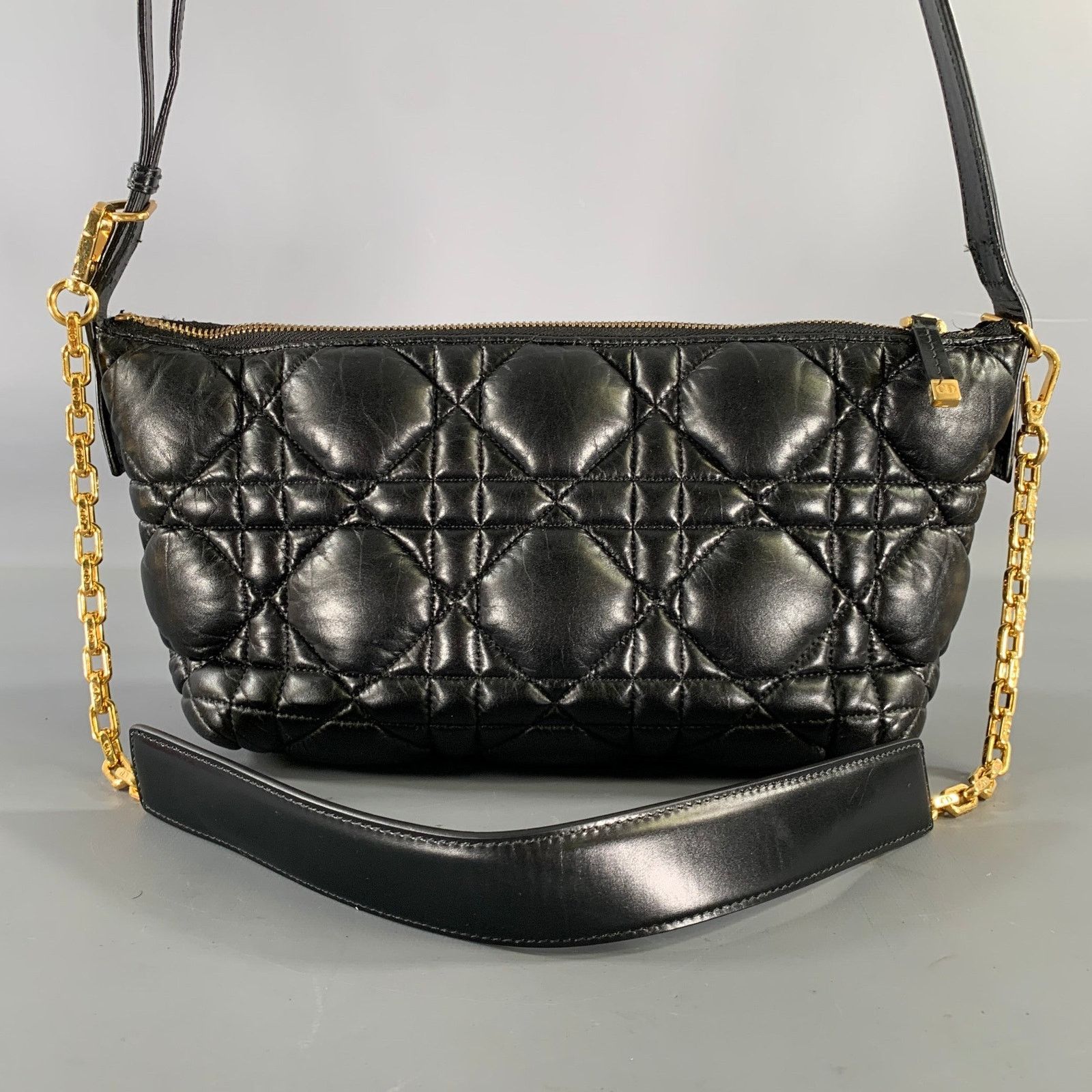 Dior CHRISTIAN DIOR Black Gold Cannage Leather Metal Bag Size ONE SIZE - 8 Thumbnail
