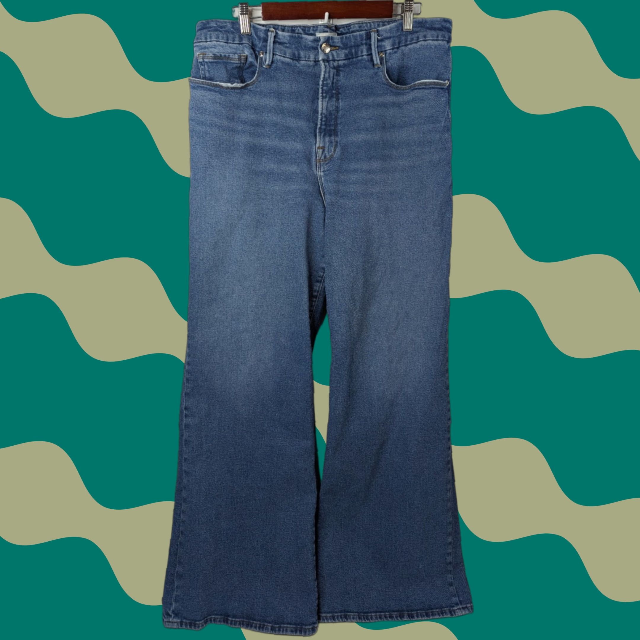 Good American Good American Good Waist Palazzo Wide Leg Jeans Blue Denim 16, Regular, 5-Pocket, Stretch, Medium Wash, Women Size 38" / US 16 / IT 52 - 1 Thumbnail