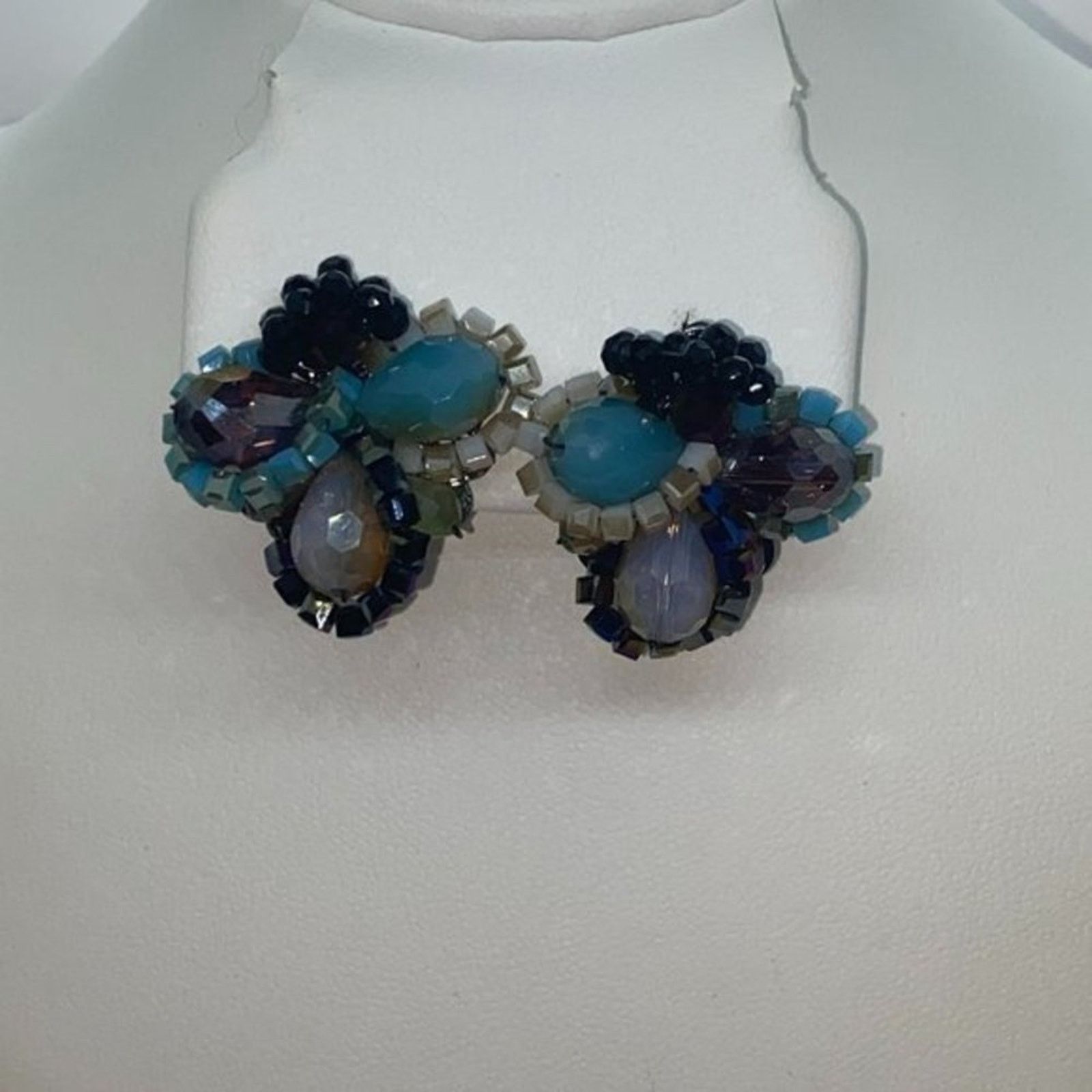 Handmade Multi-tone Blue Beaded Rhinestone Earrings Size ONE SIZE - 1 Thumbnail