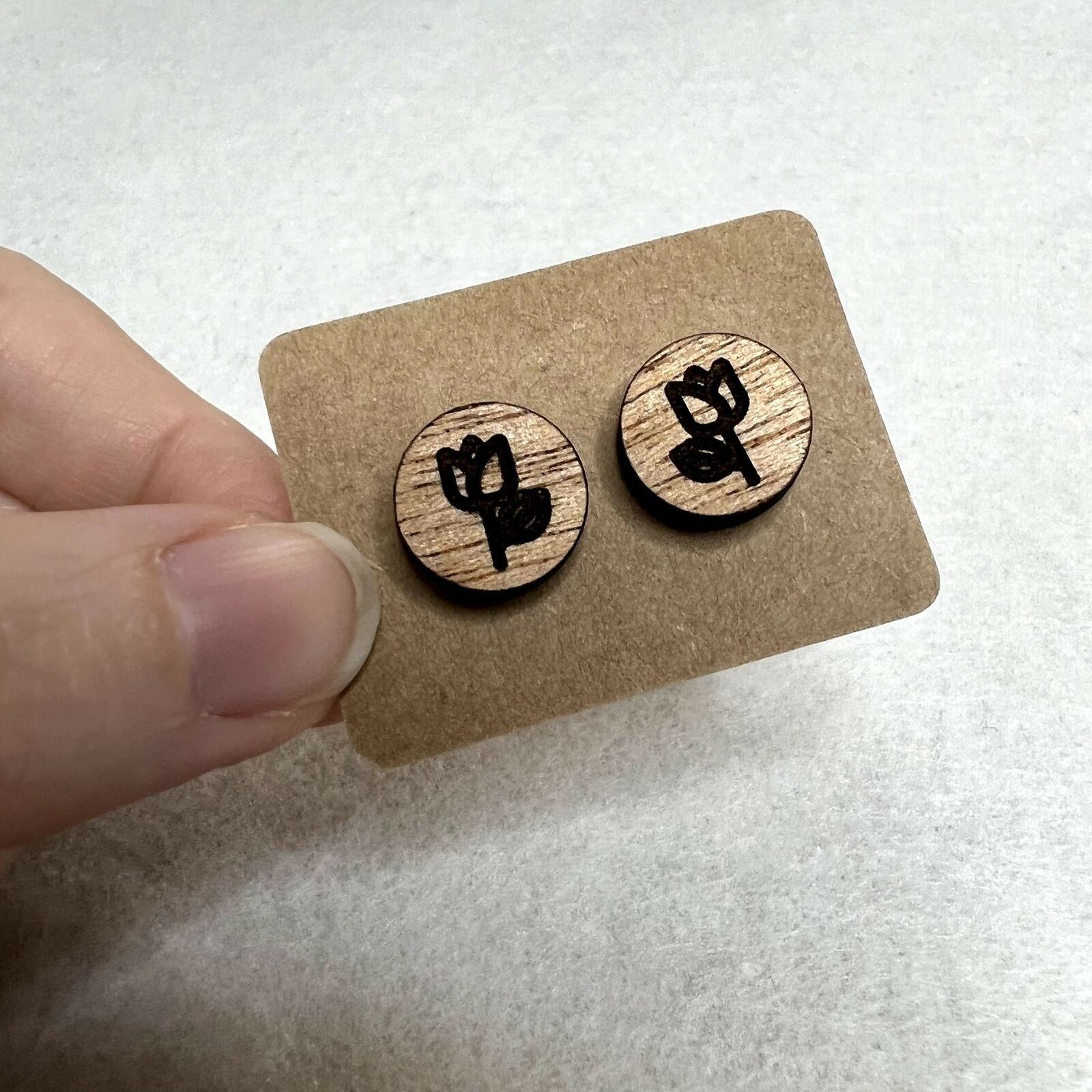 Handmade 3 Pack Wooden Engraved Stud Earrings Size ONE SIZE - 4 Thumbnail