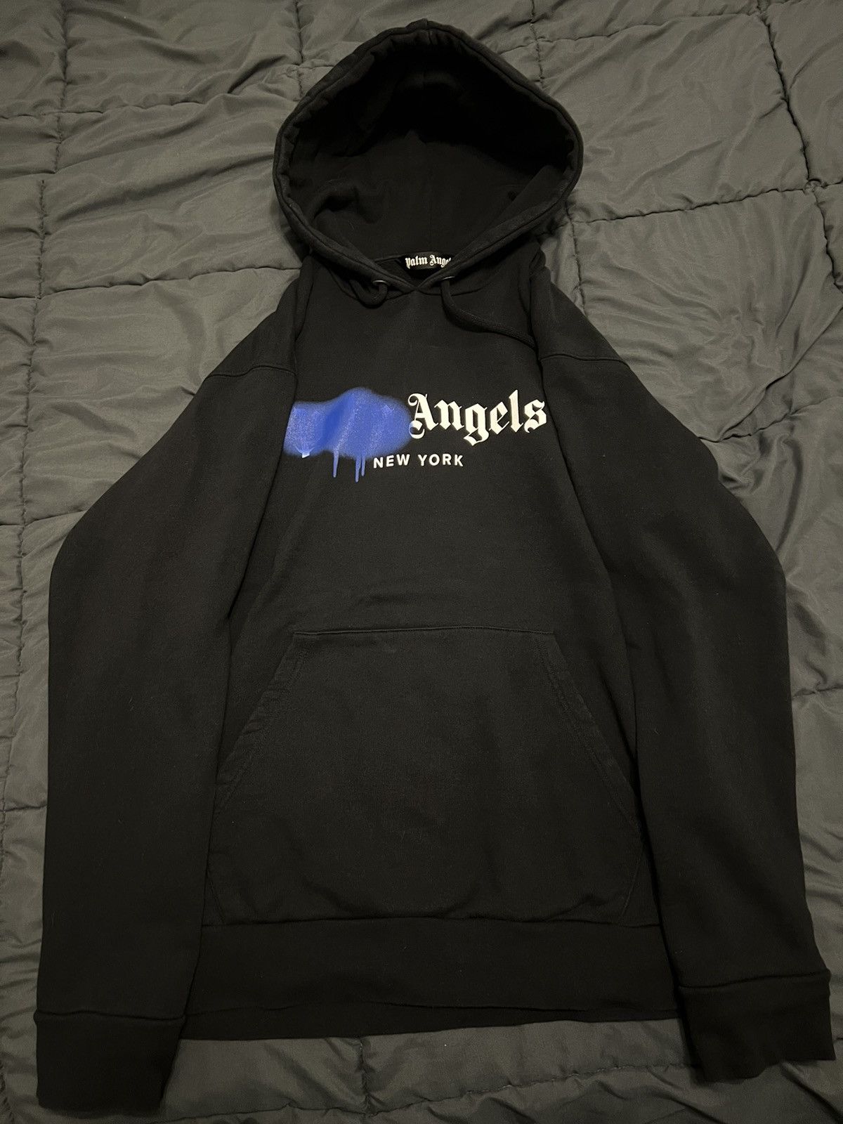 image of Palm Angels New York Sprayed Hoodie in Black, Men's (Size Large)