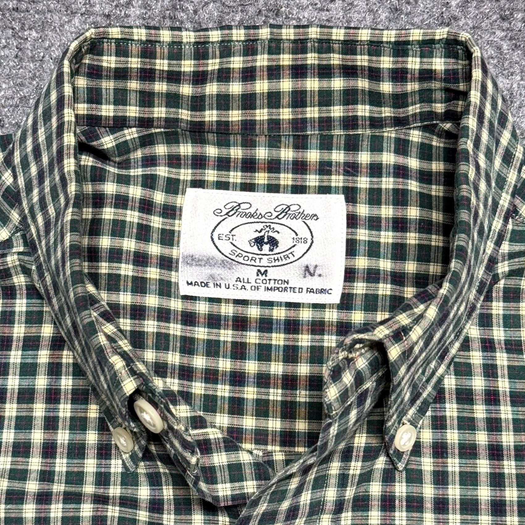 Brooks Brothers VINTAGE Brooks Brothers Shirt Mens M Green Plaid Long Sleeve Button-Up Pocket USA Size 40R - 2 Thumbnail