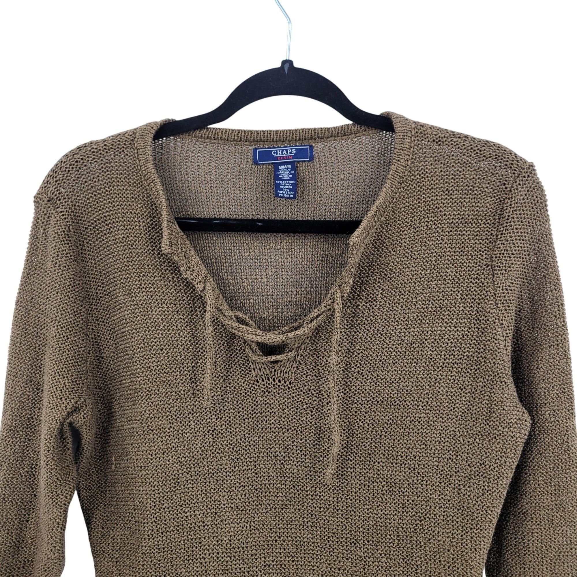 Chaps Vtg Chaps Denim Womens Army Green Open Knit Sweater Sz M Tie Size M / US 6-8 / IT 42-44 - 4 Thumbnail