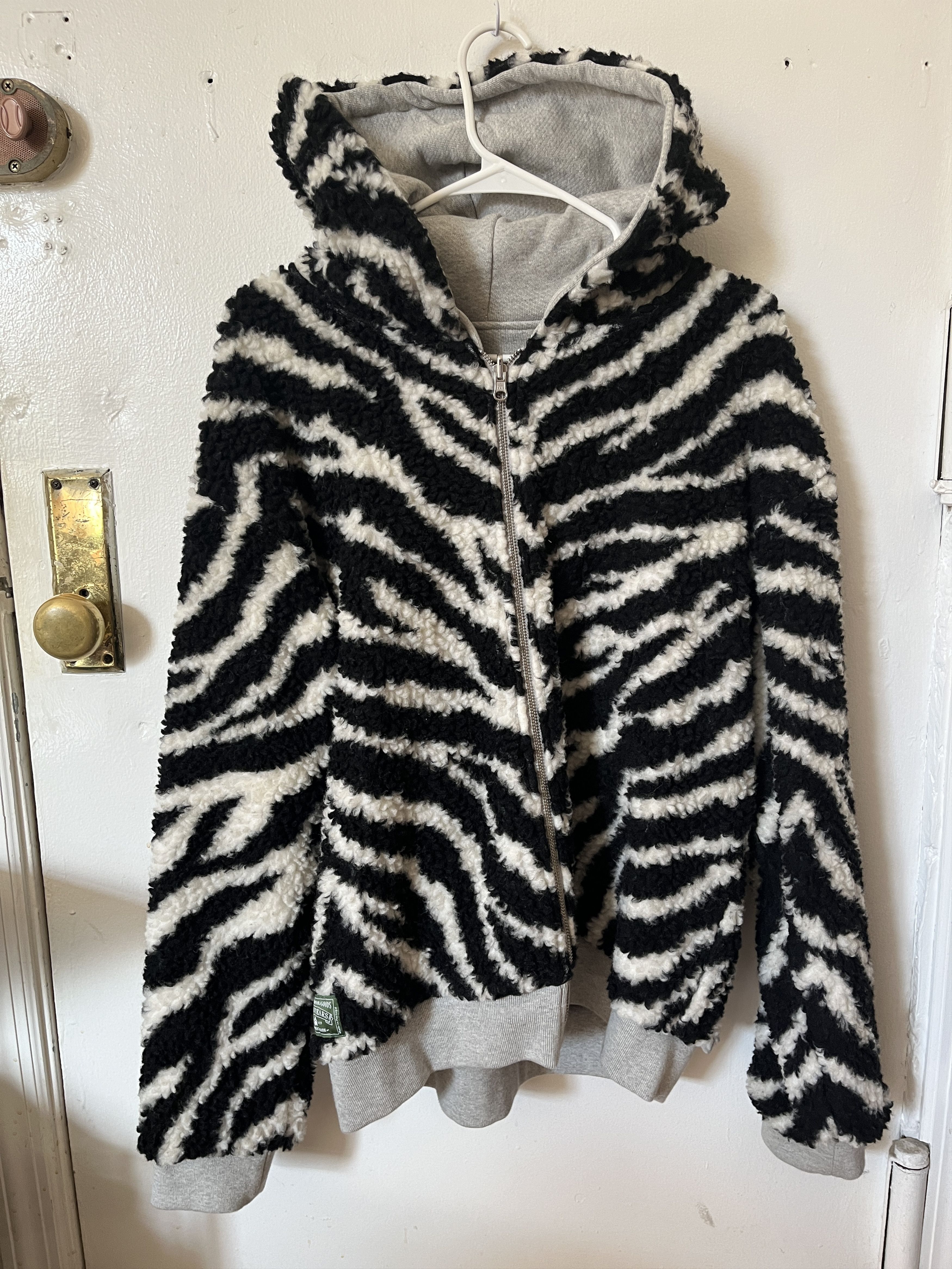 Zebra Shearling Lined Reversible Zip Hoodie
