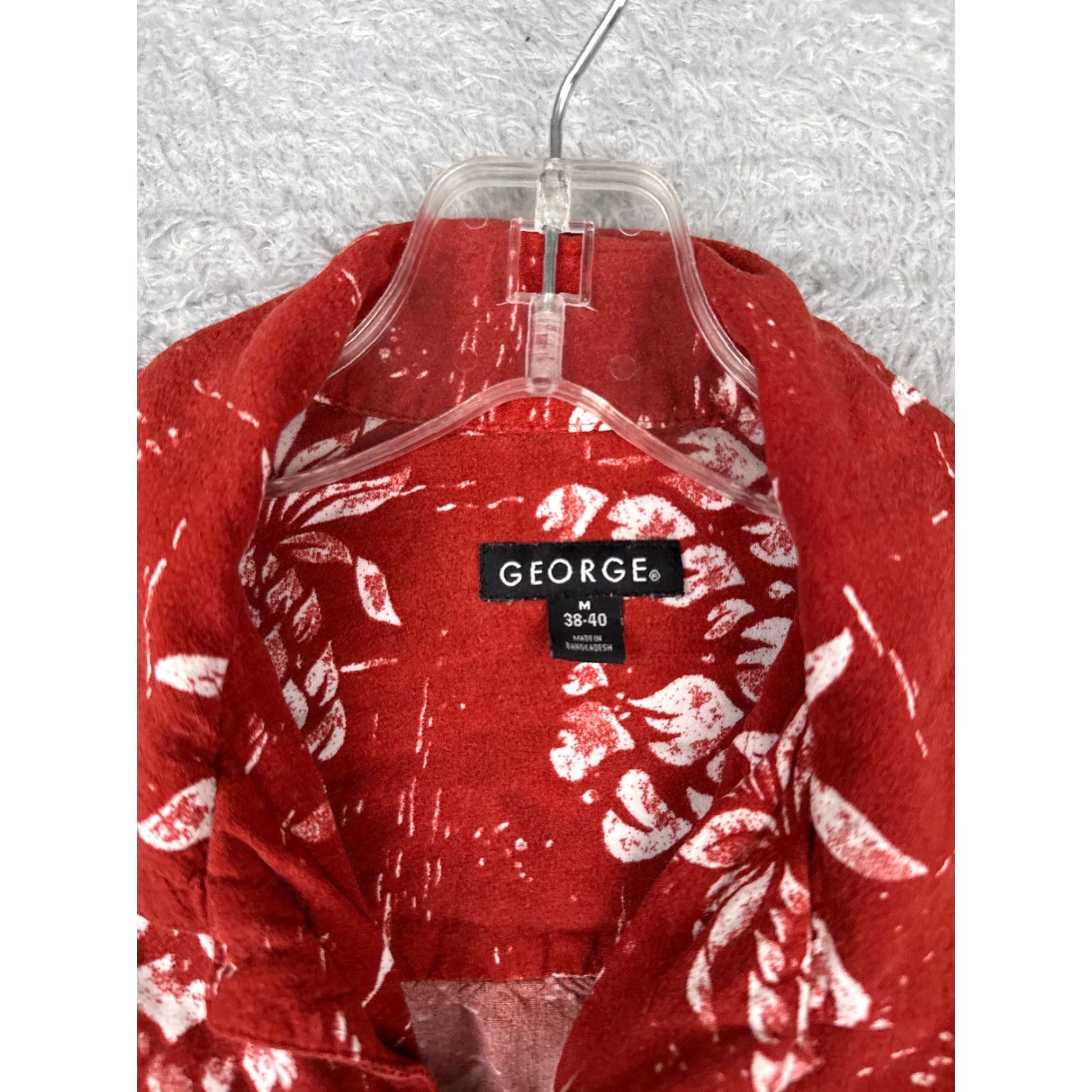 George George Shirt Adult Medium Red White Floral Button Up Hawaiian 100% Rayon Size US M / EU 48-50 / 2 - 6 Thumbnail
