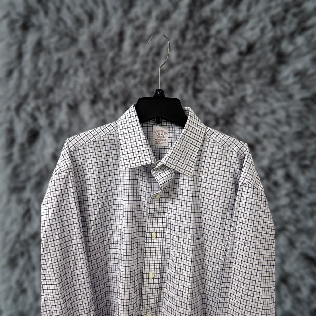 Brooks Brothers Brooks Brothers Shirt Men 17 White Purple Oxford Madison Supima Button Up Dress Shirt Check Navy Purple Madison Size US XL / EU 56 / 4 - 1 Thumbnail