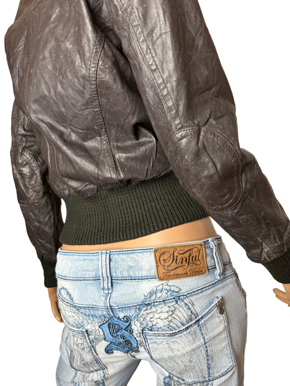 Other Y2K Vintage Leather Bomber Jacket Cropped Fitted 2000s Indie Size S / US 4 / IT 40 - 5 Thumbnail