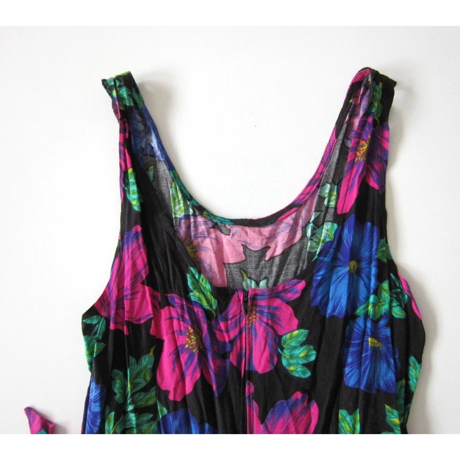Pinko VINTAGE Per Se 100% Rayon Pink Black Green Floral Wrap Tank Sun Dress Medium Size M / US 6-8 / IT 42-44 - 5 Thumbnail