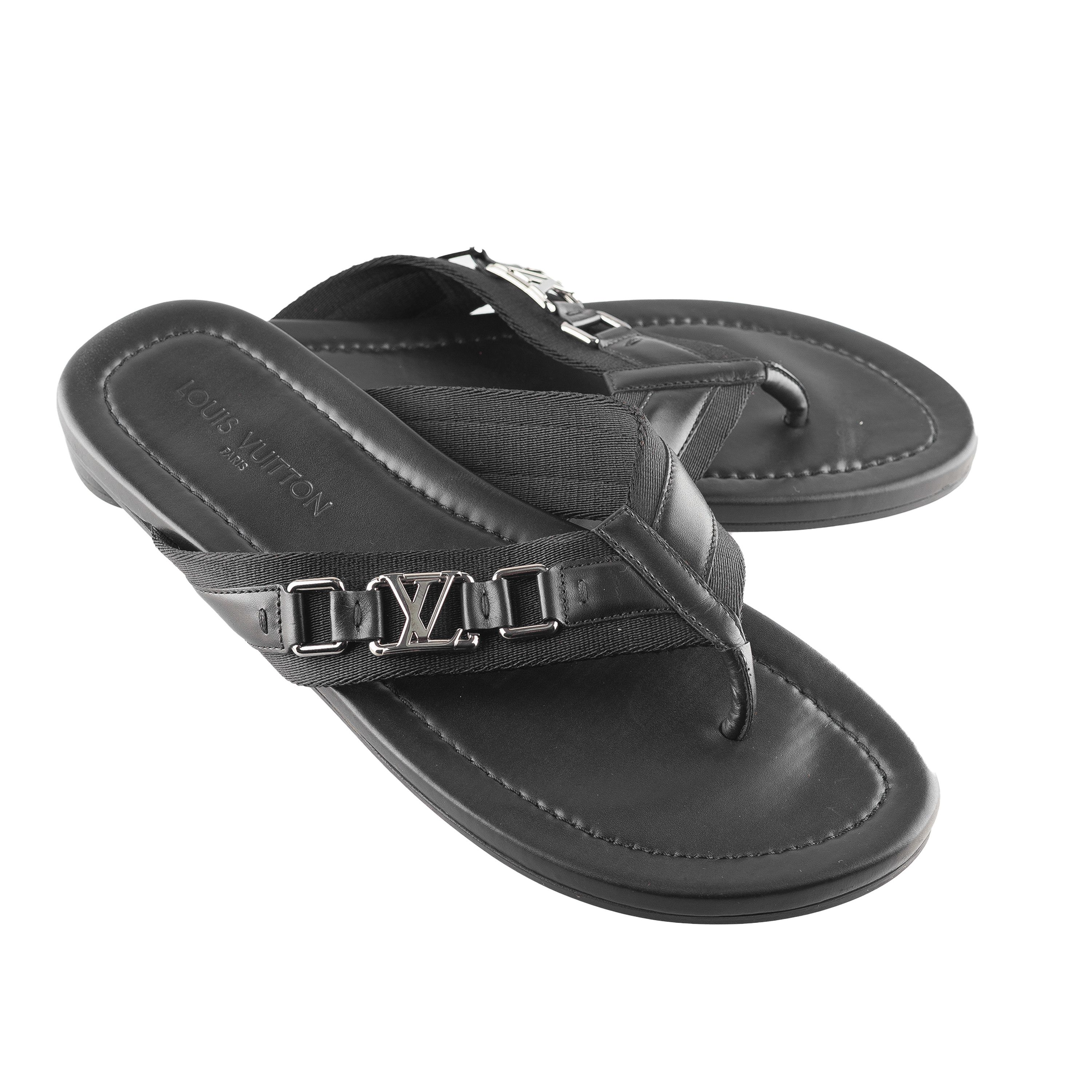 Louis Vuitton Louis Vuitton Black Thong Leather Logo Sandals Size US 11 / EU 44 - 3 Thumbnail