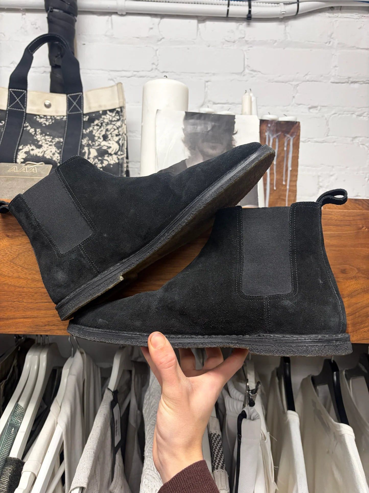 Saint Laurent Paris Saint Laurent Black Suede ‘Chelsea Boot’ With Crepe Sole Size US 12 / EU 45 - 5 Thumbnail