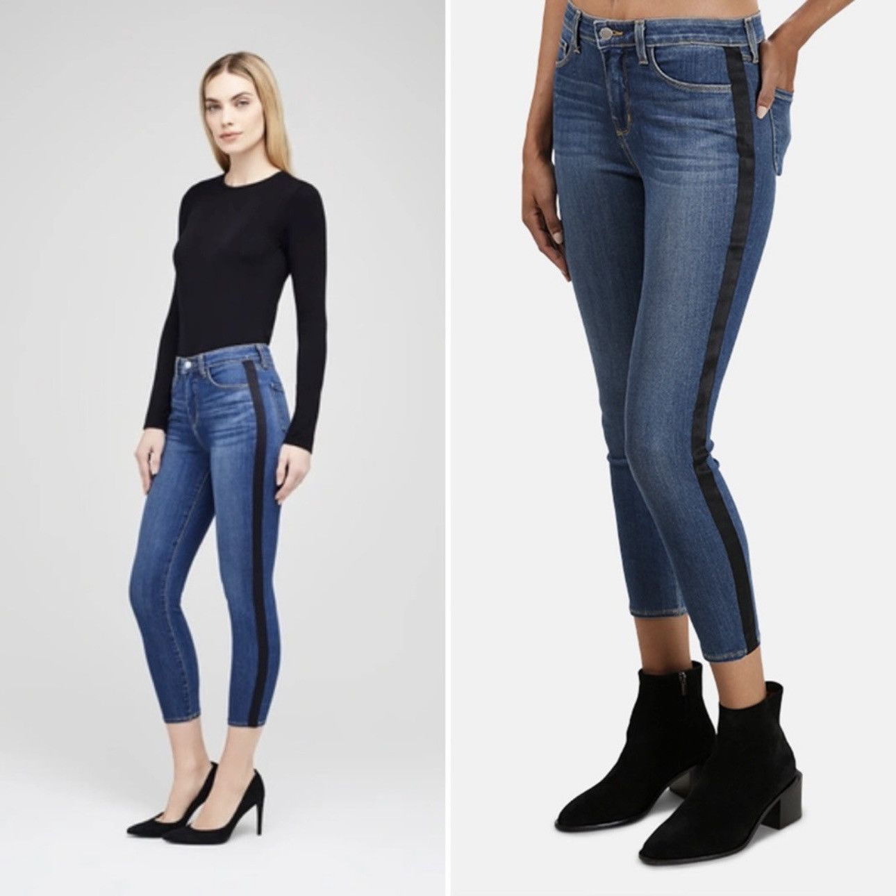 L'AGENCE L’AGENCE Dark Neptune Wash Margot Black Tuxedo Stripe Jeans Size 30" / US 8 / IT 44 - 1 Thumbnail
