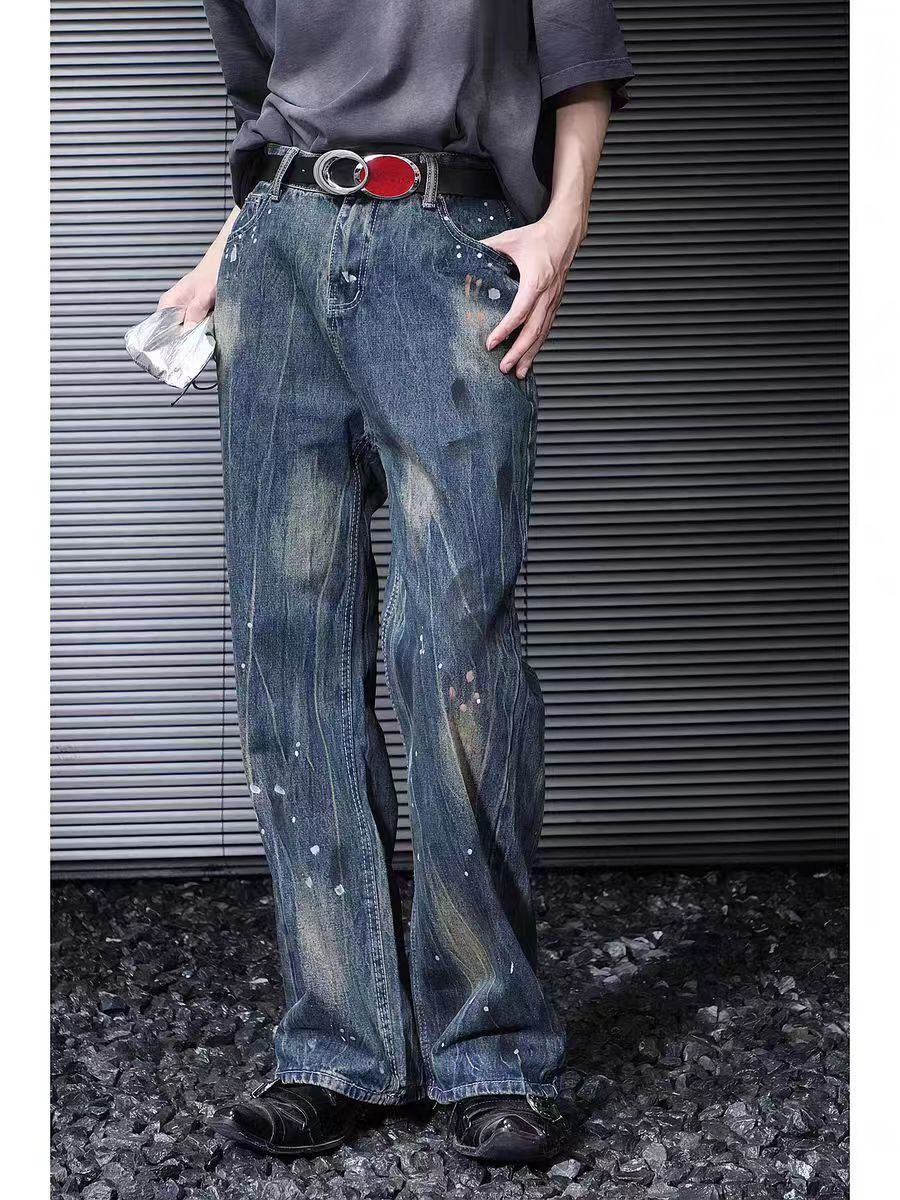 Washed vintage splash baggy jeans