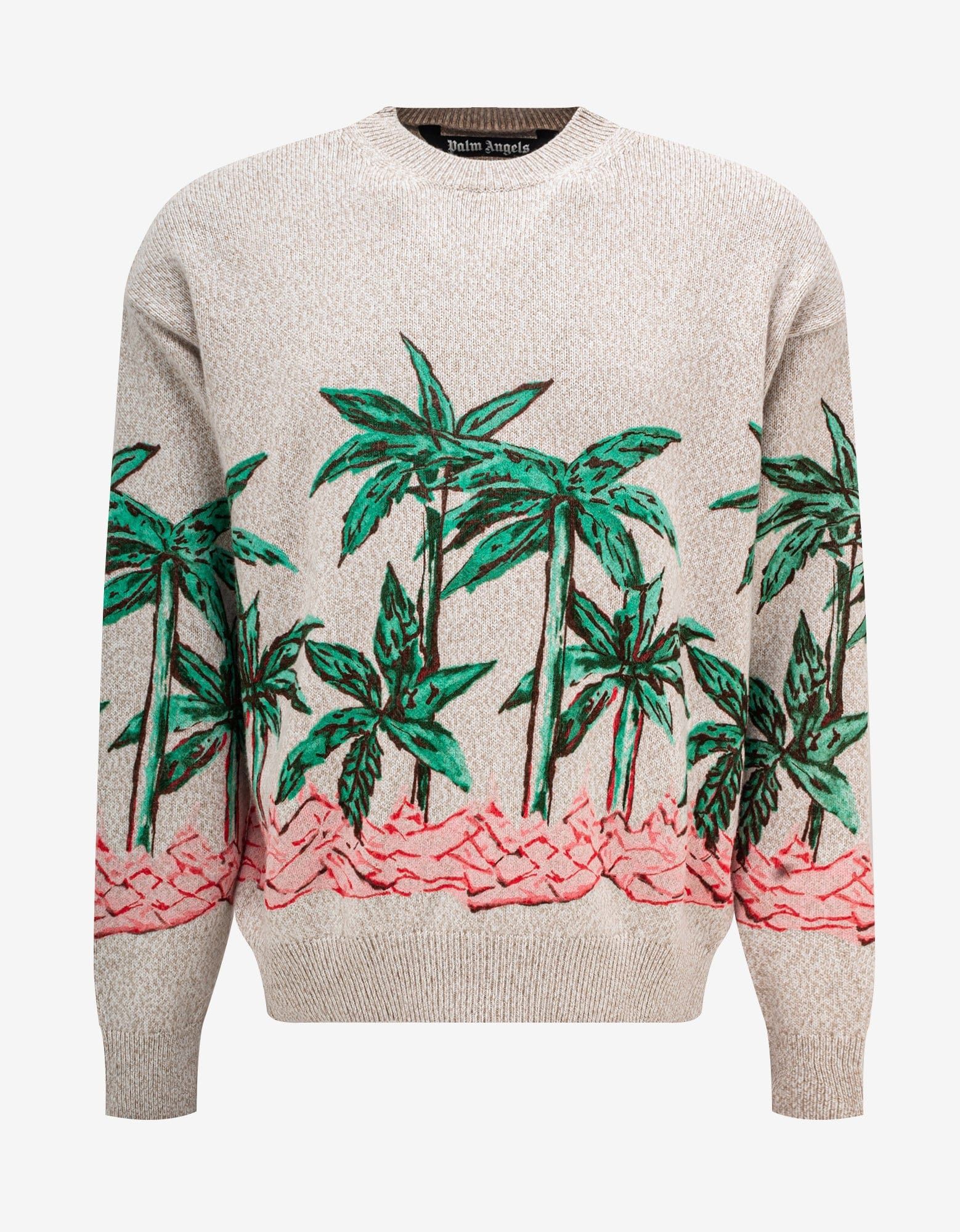 image of Palm Angels Cream Palms Row Printed Sweater in Beige, Men's (Size Medium)