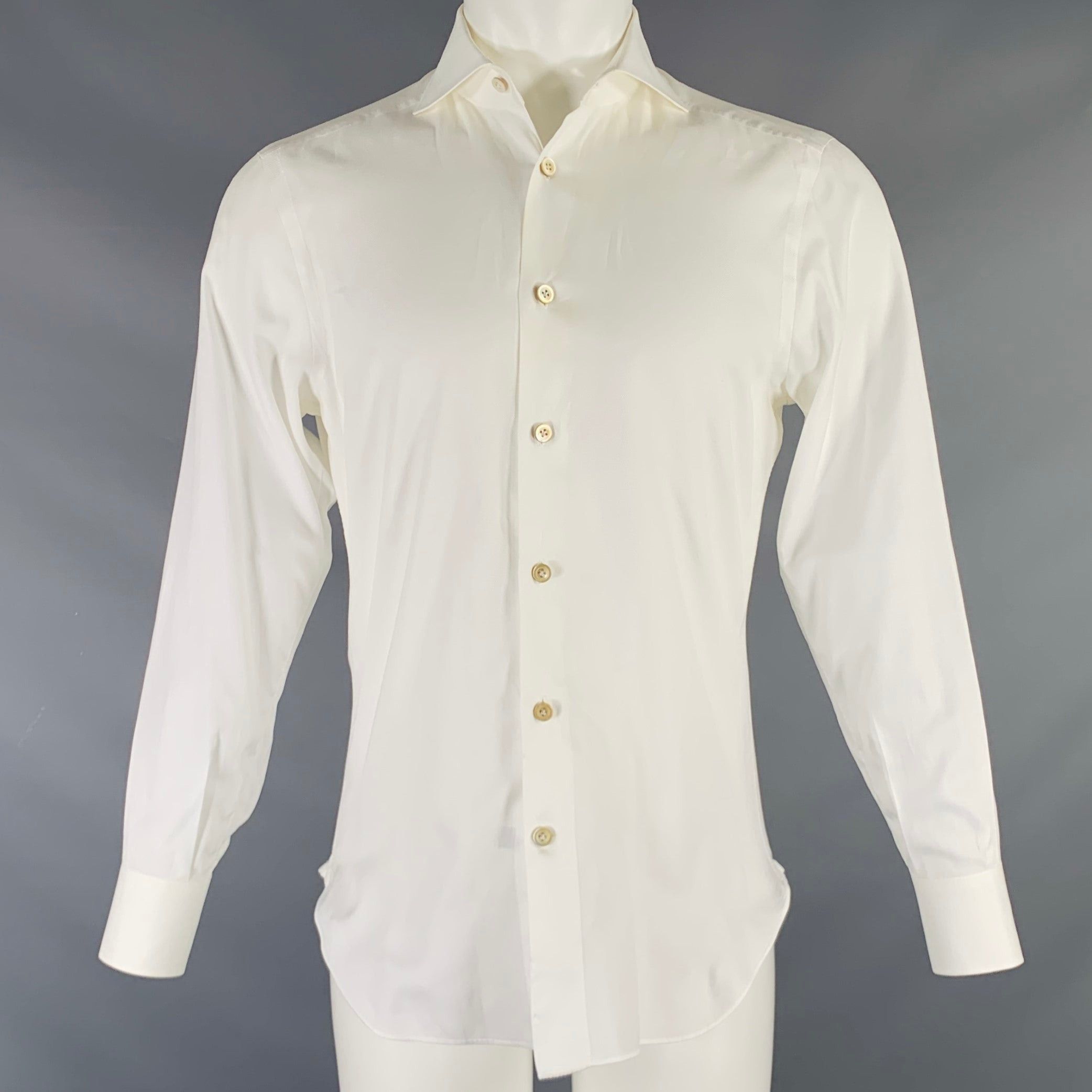 image of Kiton White Cotton Button Up Long Sleeve Shirt, Men's (Size Small)
