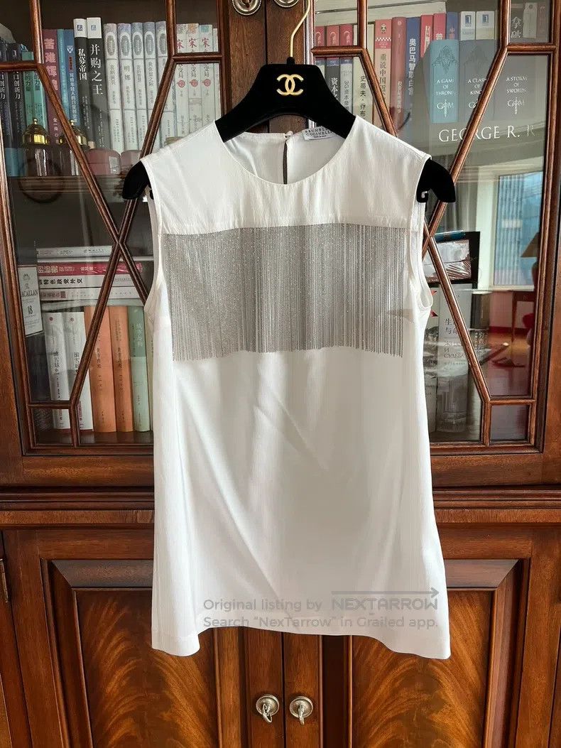 Brunello Cucinelli Brunello Cucinelli Fringed Heavy Silk Top Tank Top Size XS / US 0-2 / IT 36-38 - 1 Thumbnail