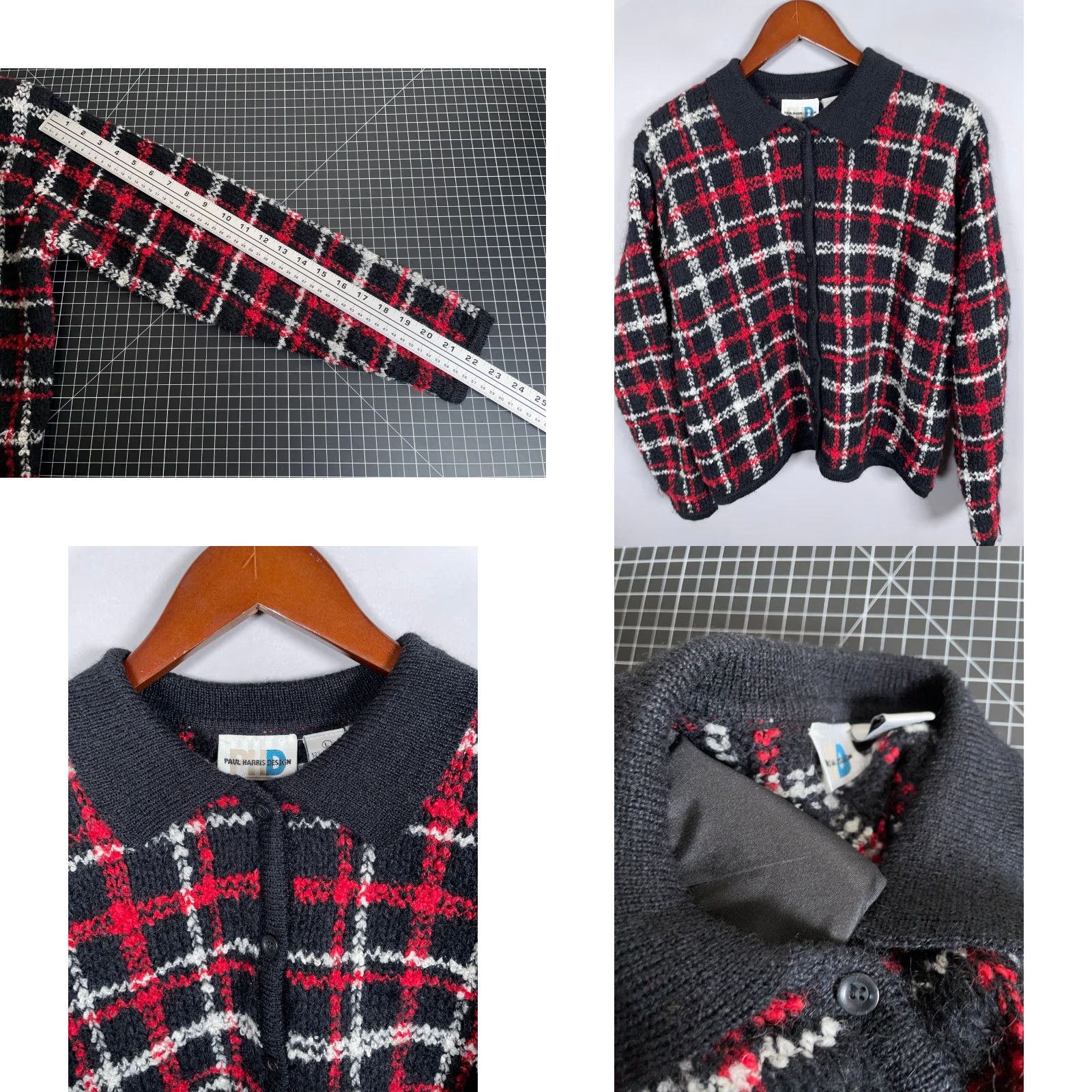 Vintage Vintage Yes Paul Harris Mohair Blend Cardigan Women's Large Red Black Plaid Sweater Collared Size L / US 10 / IT 46 - 8 Thumbnail