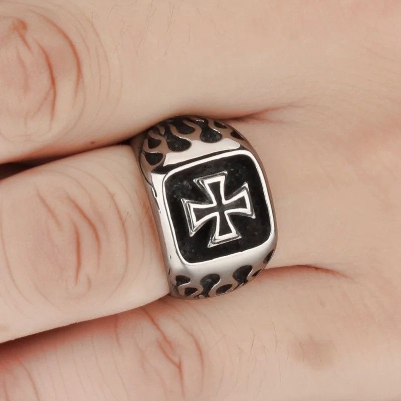Jewelry Silver Fire Cross Ring Gothic Punk style Size ONE SIZE - 3 Thumbnail