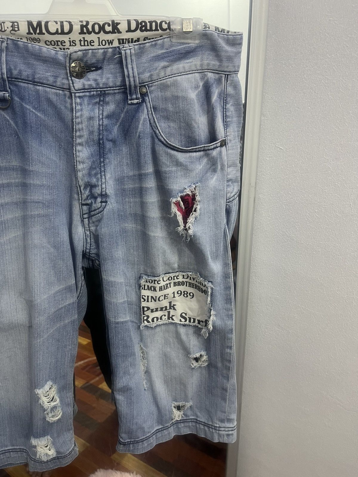Japanese Brand MCD Hardcore Surf Punk Denim Shorts Distressed Size US 36 / EU 52 - 2 Thumbnail