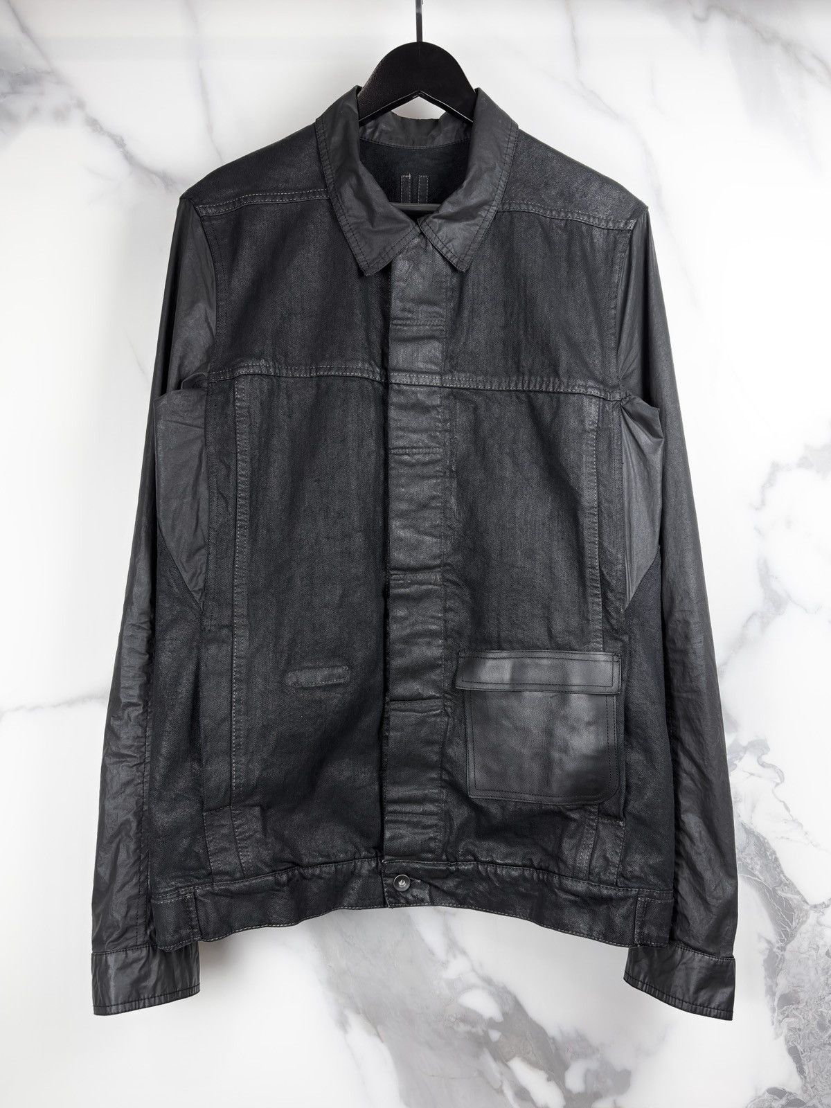 Rick Owens SS15 Rick Owens Black Scrub Waxed Denim Worker Jacket Size US XL / EU 56 / 4 - 1 Thumbnail