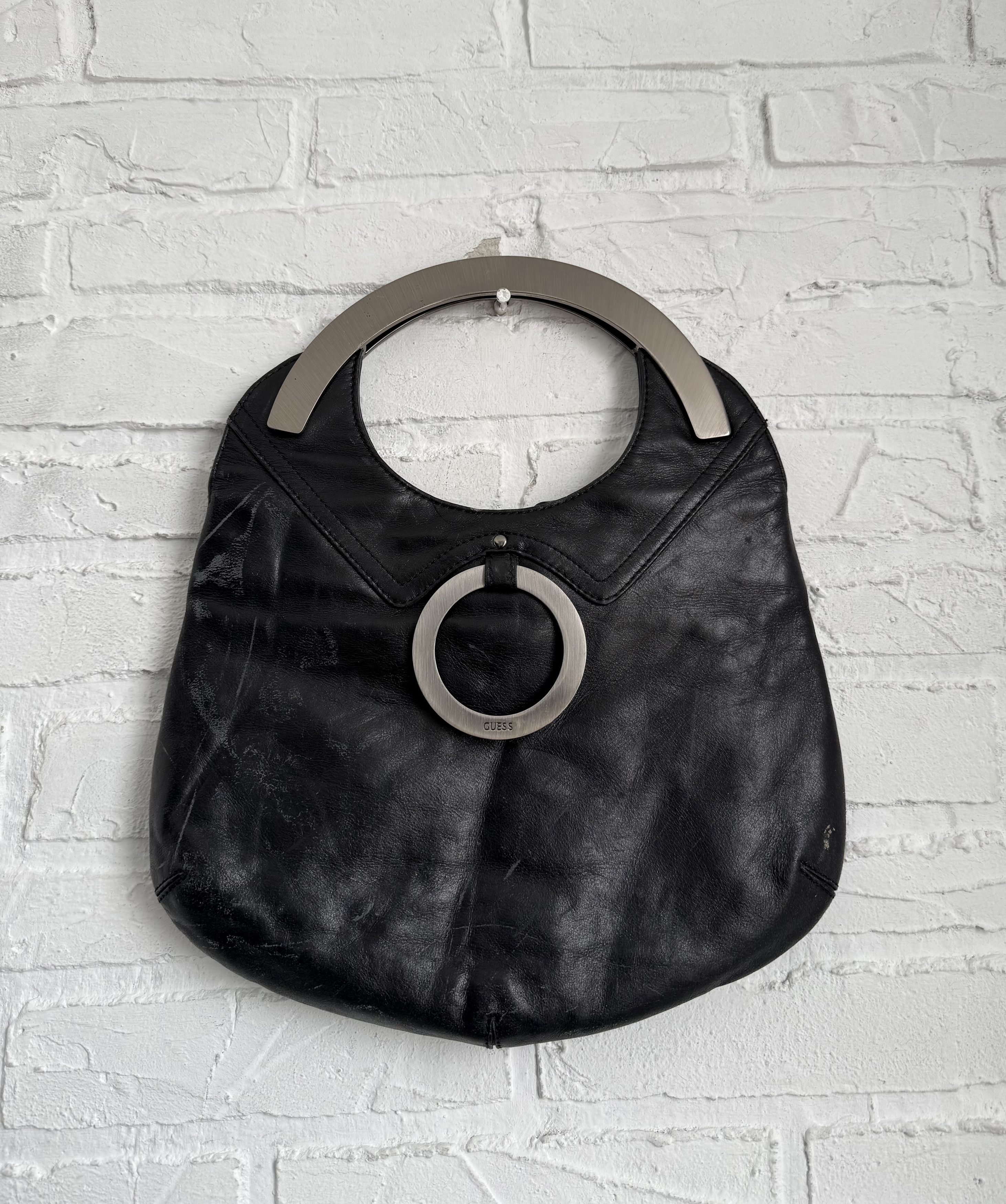 Guess Vintage 2000s Guess Black Leather Bag Y2K Metal Ring Handle Size ONE SIZE - 3 Thumbnail