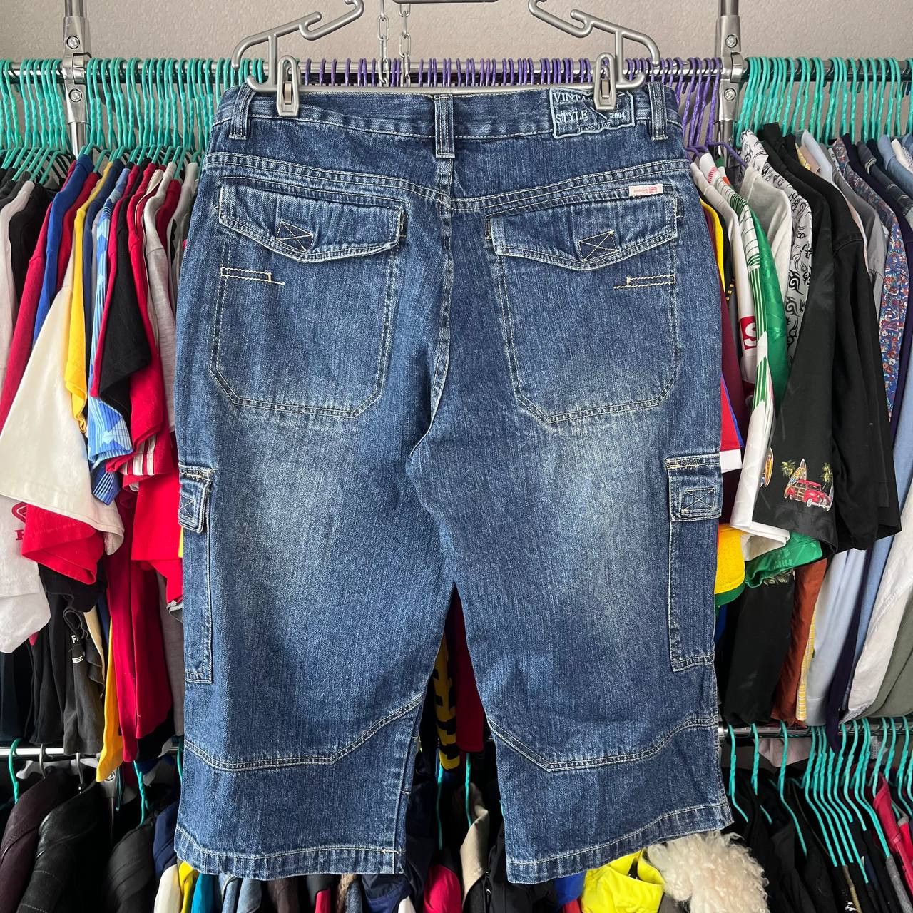 Vintage Vintage Blue Denim Rap Cargo Shorts Size M Size US 32 / EU 48 - 4 Thumbnail