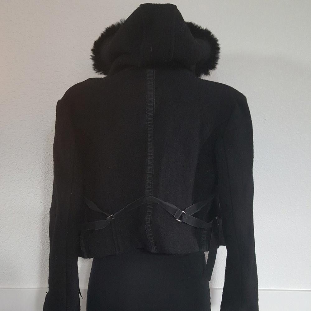 Designer Black Hood D12 Wool Cropped Moto Jacket Size S / US 4 / IT 40 - 2 Thumbnail